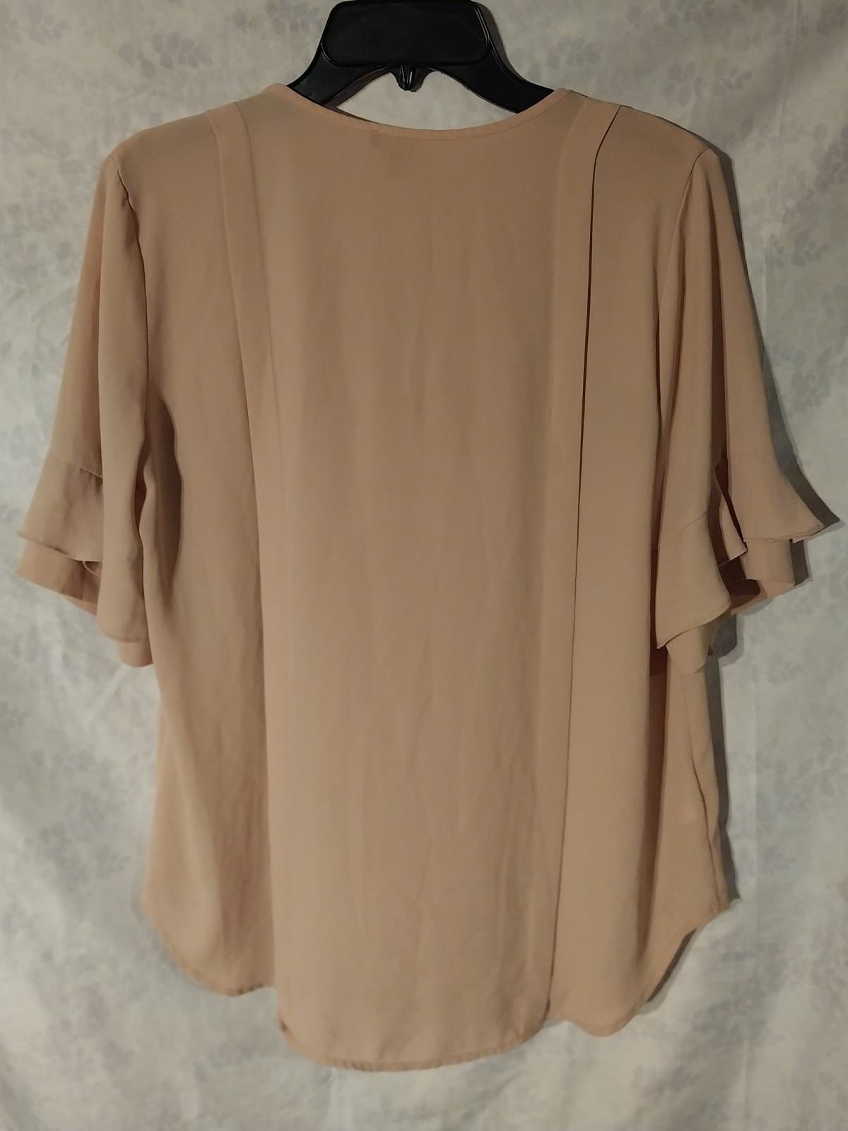 Ann Taylor Beige Pleated Ruffled Sleeve Blouse - Thumbnail 4