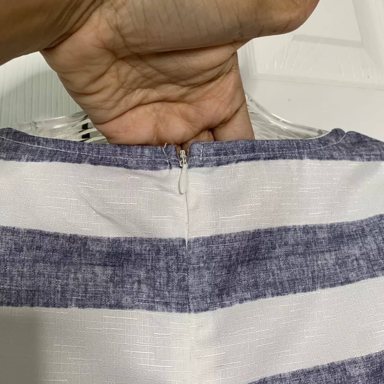 Sleeveless Romper White Blue Stripe Shorts Set Jumper w Pockets Size Small - Thumbnail 3