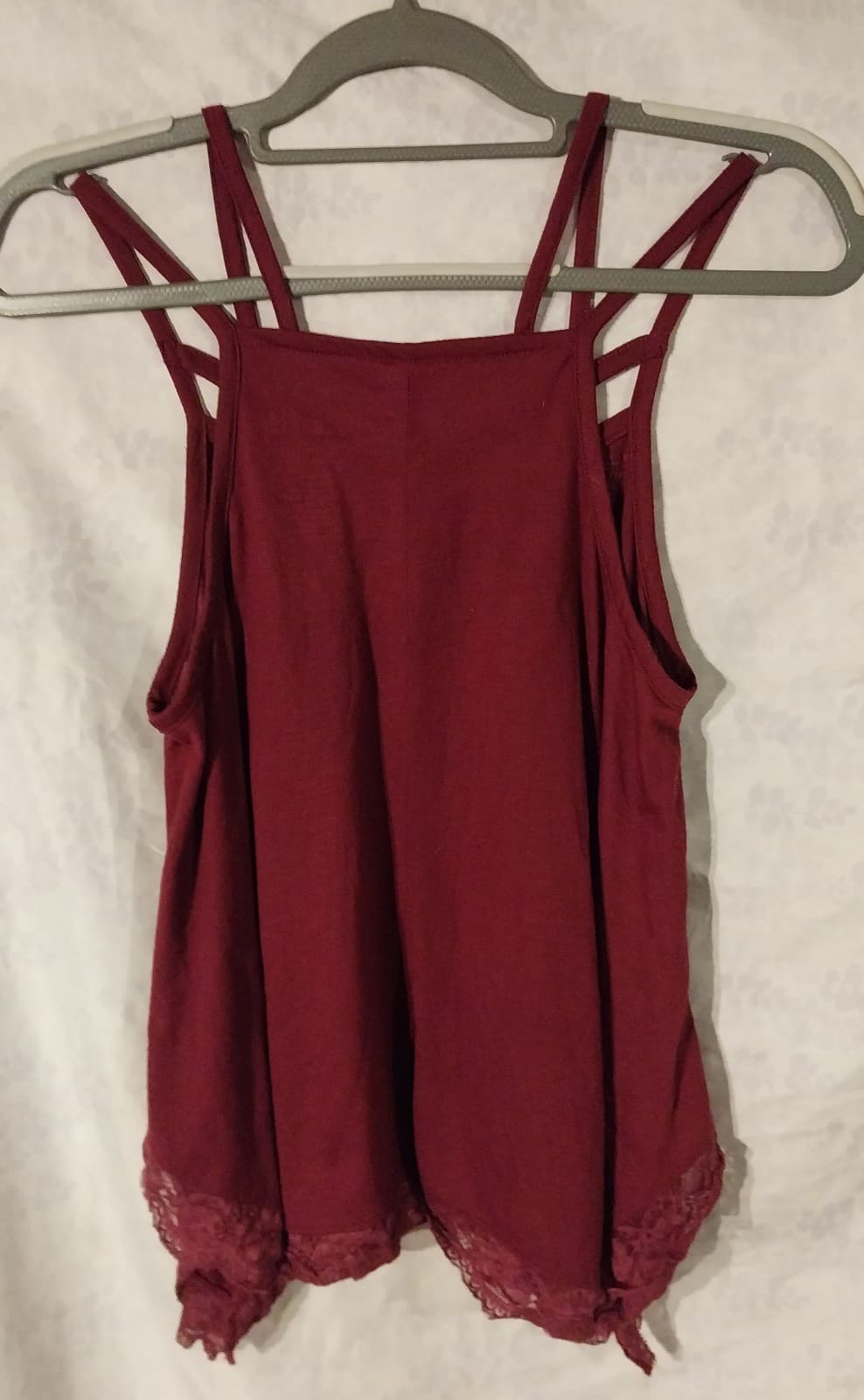 Wound Up Juniors Tank Top Size Large 11-13 Maroon Color Lace Trim - Thumbnail 3
