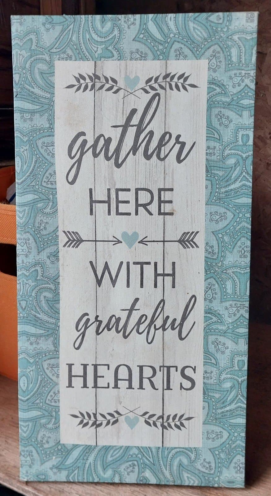 "Gather Here With Grateful Hearts" canvas print wall art. 16"x8" - Image 1