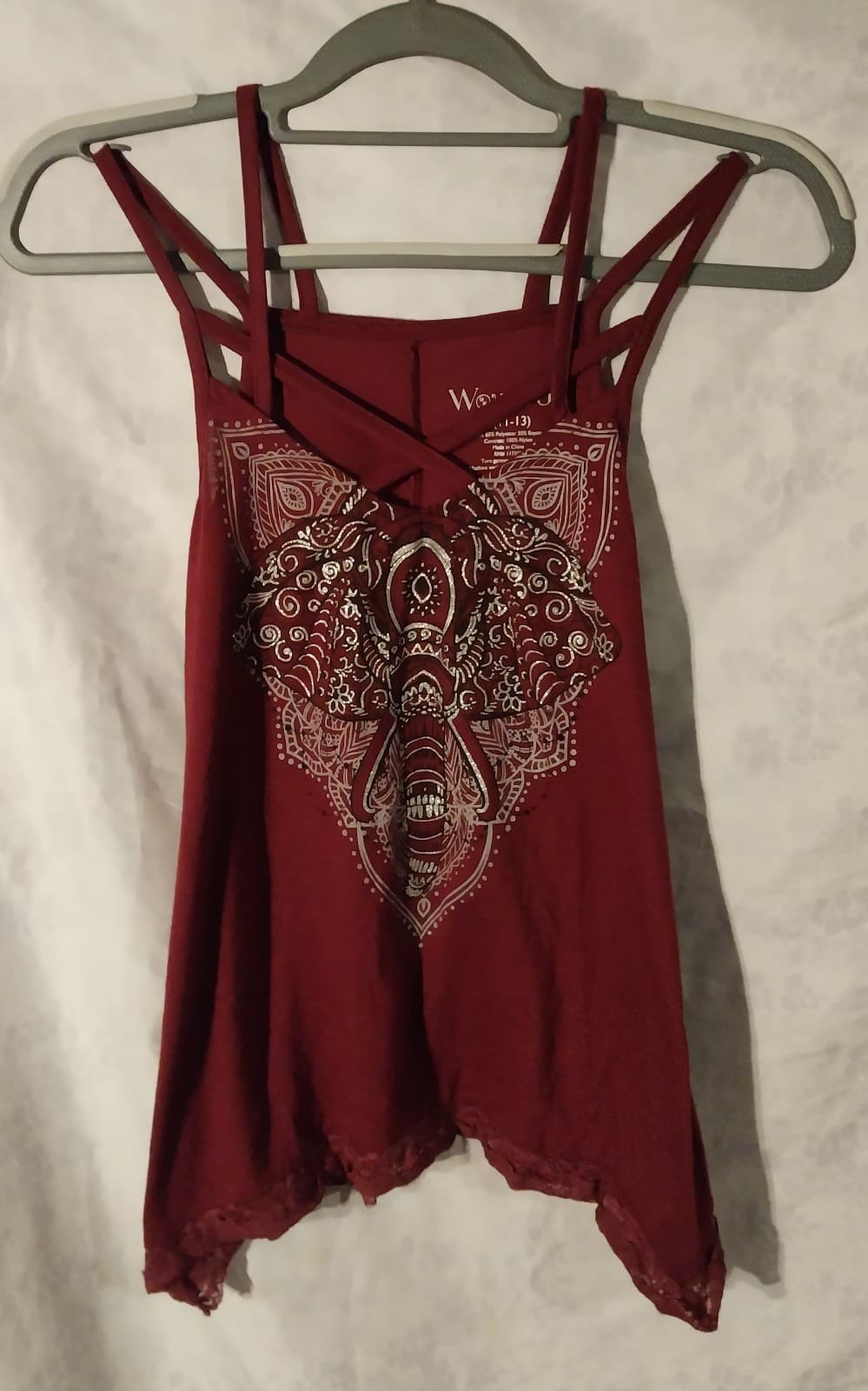 Wound Up Juniors Tank Top Size Large 11-13 Maroon Color Lace Trim - Thumbnail 2