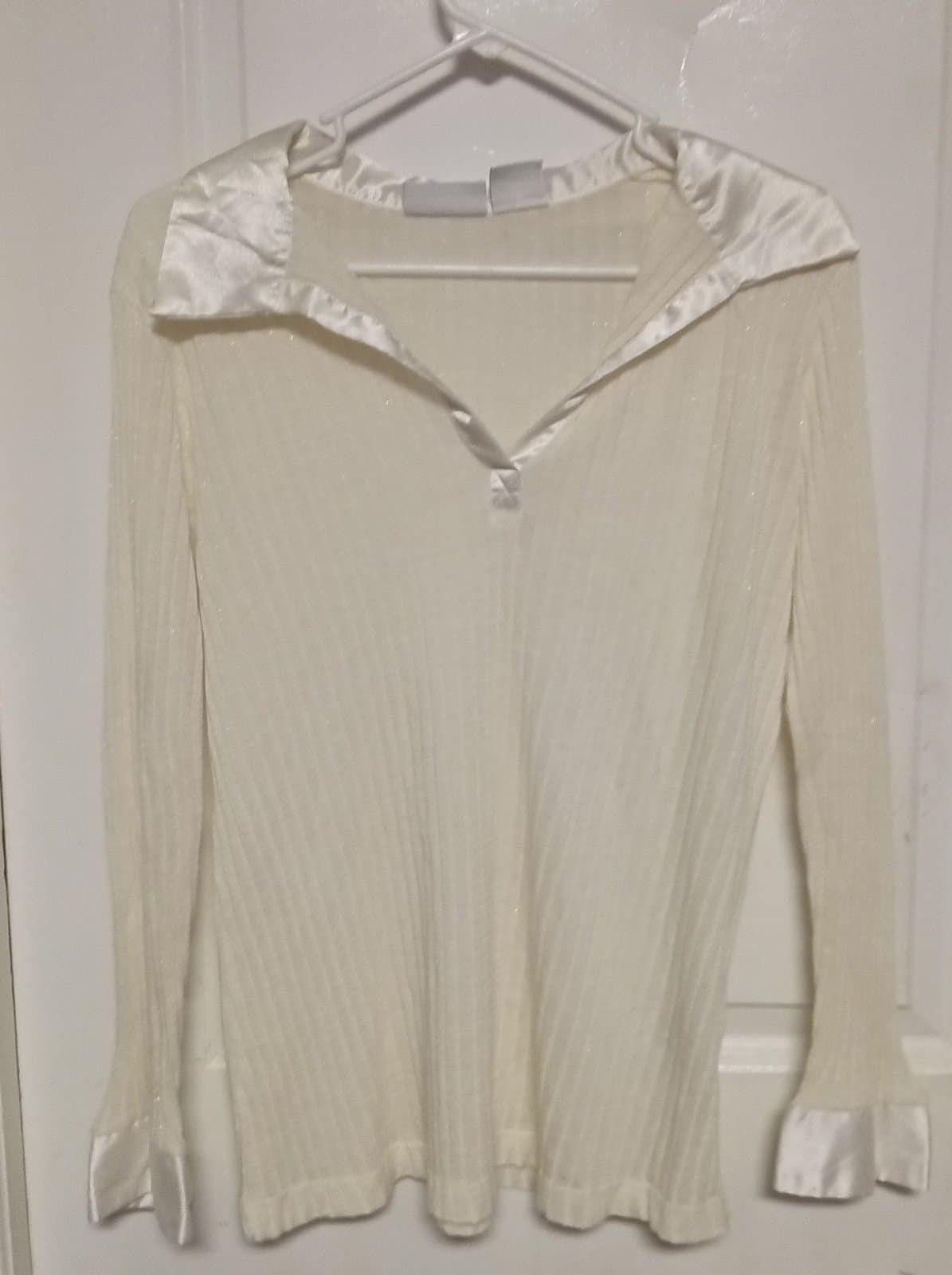 Jaclyn Smith Long Sleeve Creme Color Blouse - Image 1