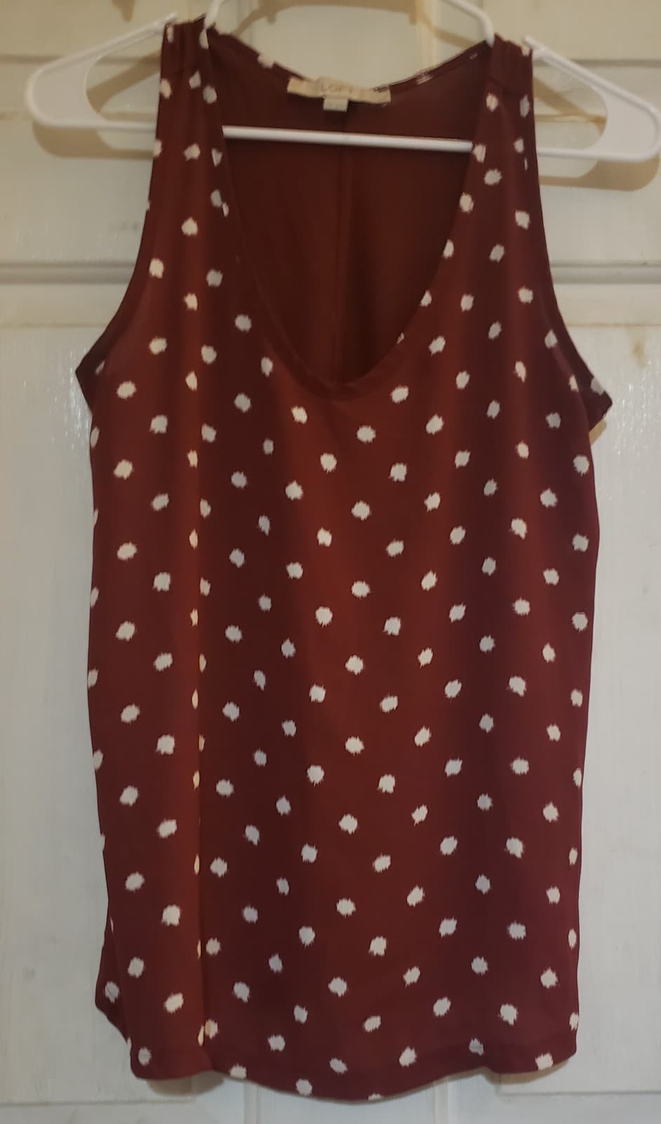 Loft Petite Sleeveless Blouse – Maroon & White Dots - Image 1