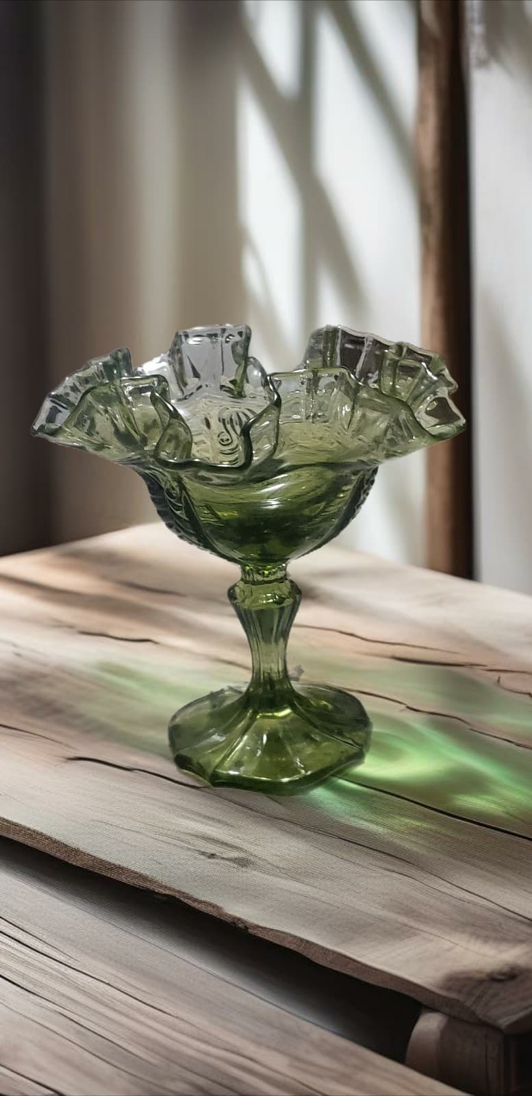 1960s Fenton Art Glass Thumbprint Colonial Green Round Compote. Height 6" - Image 1