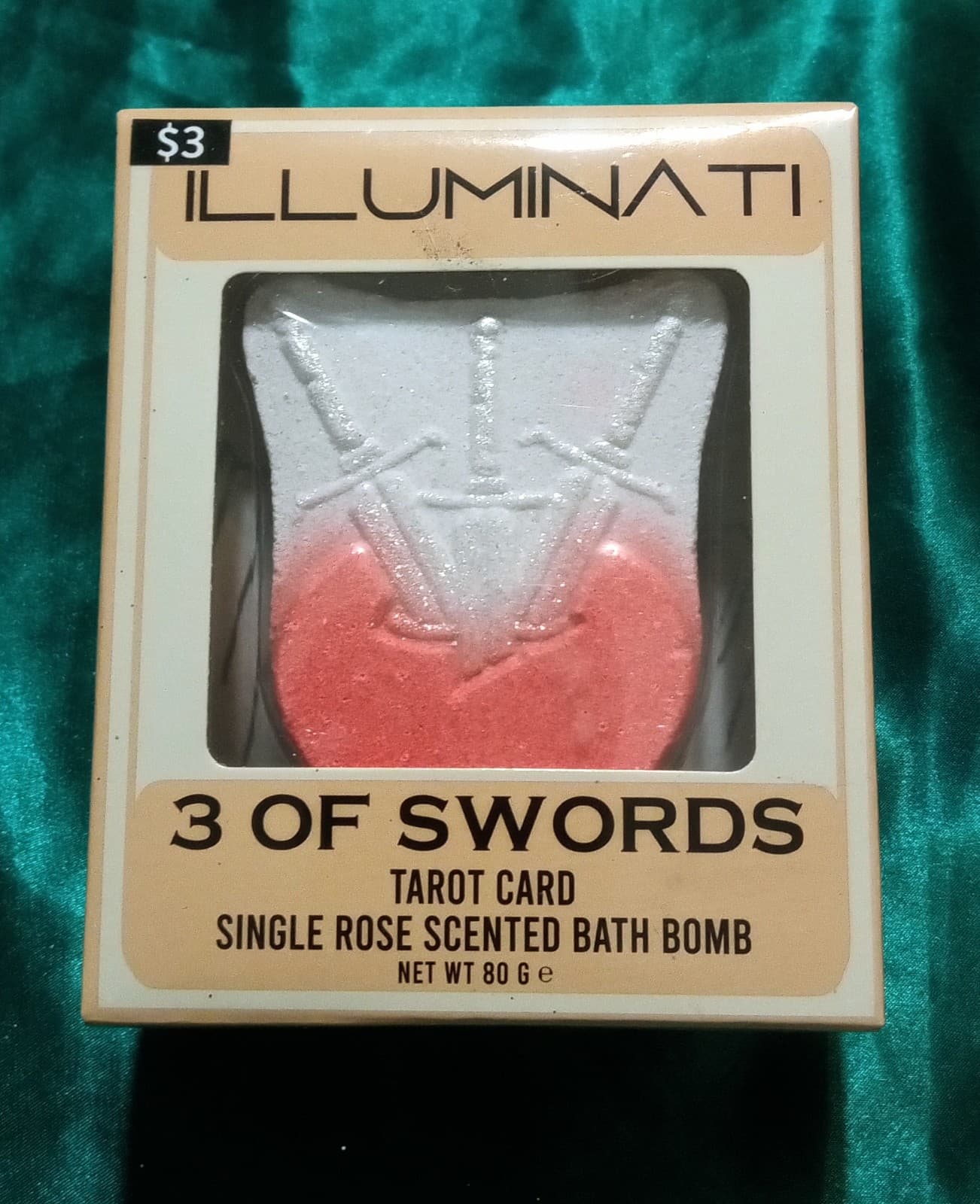 ILLUMINATI "3 of Swords" Tarot Card Single Rose Scented Bath Bomb - Image 1
