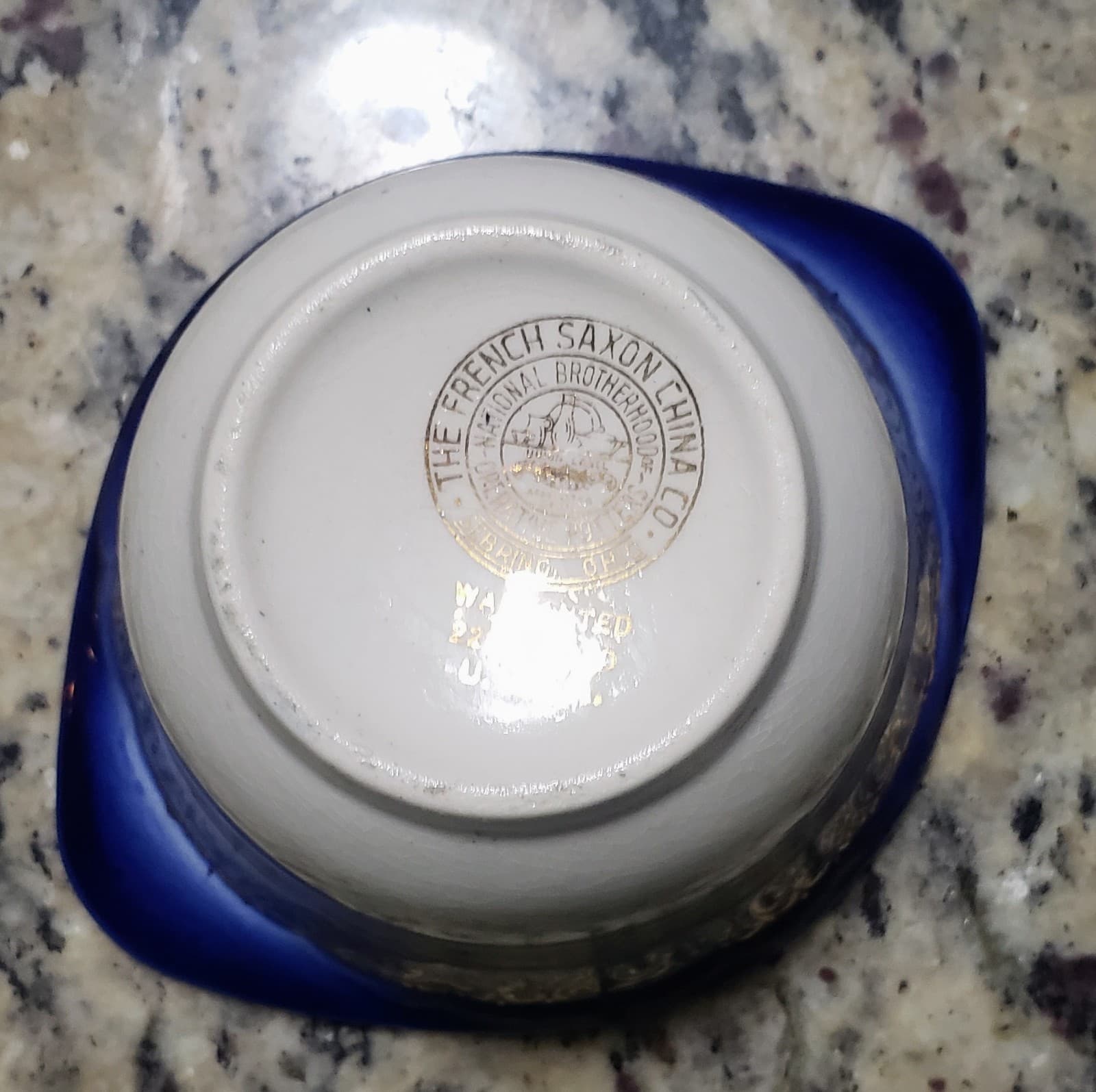 French Saxon Sugar Bowl -Flow Blue with 22kt. Gold accent - Thumbnail 4