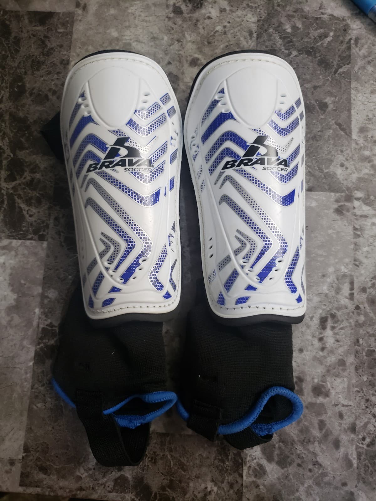 BRAVA Shin Guards Blue White Black. Youth Size S - Image 1