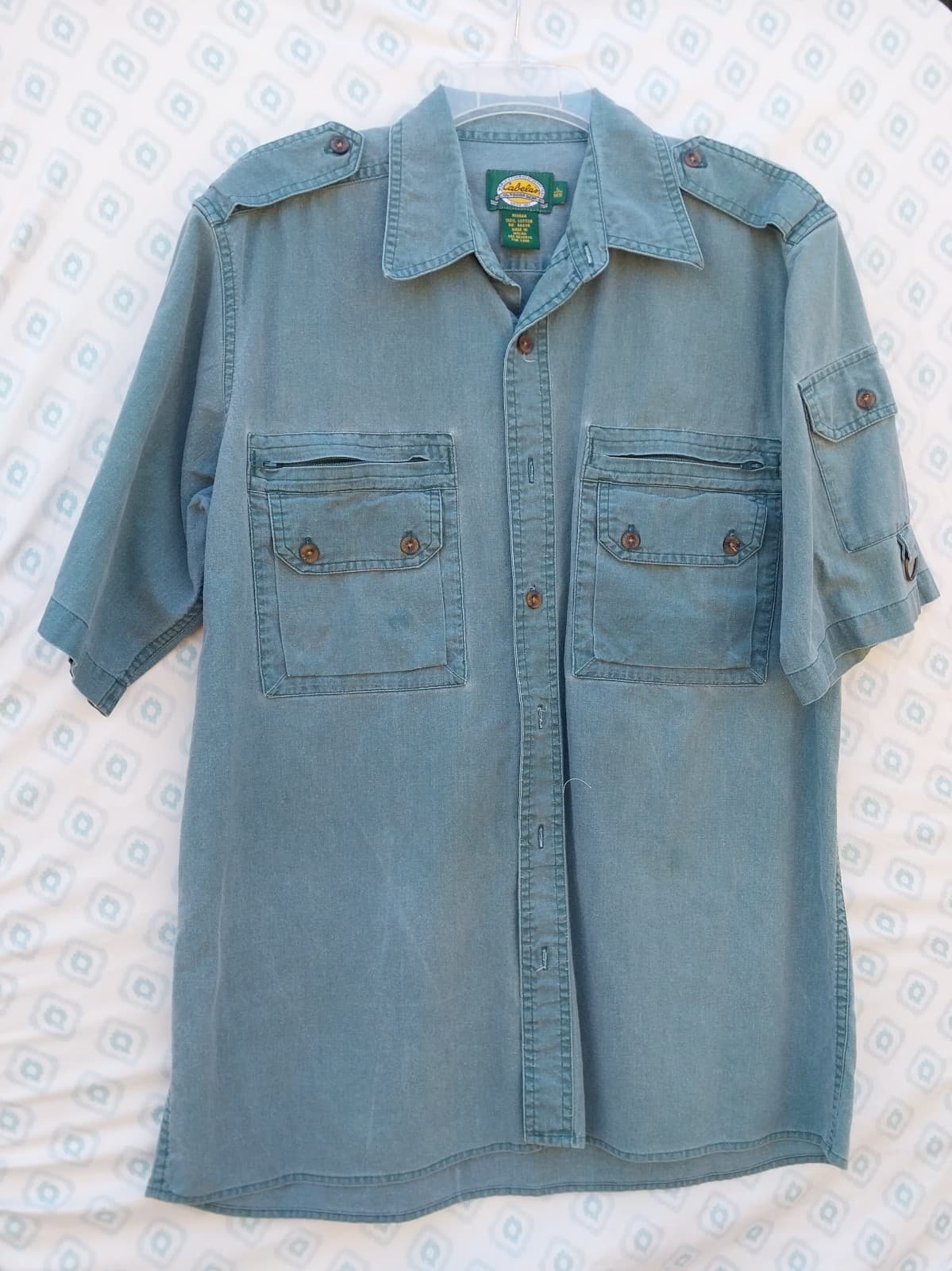 Vintage Cabelas Field Shirt Green Men's Large Hunting Short Sleeve Travel - Image 1