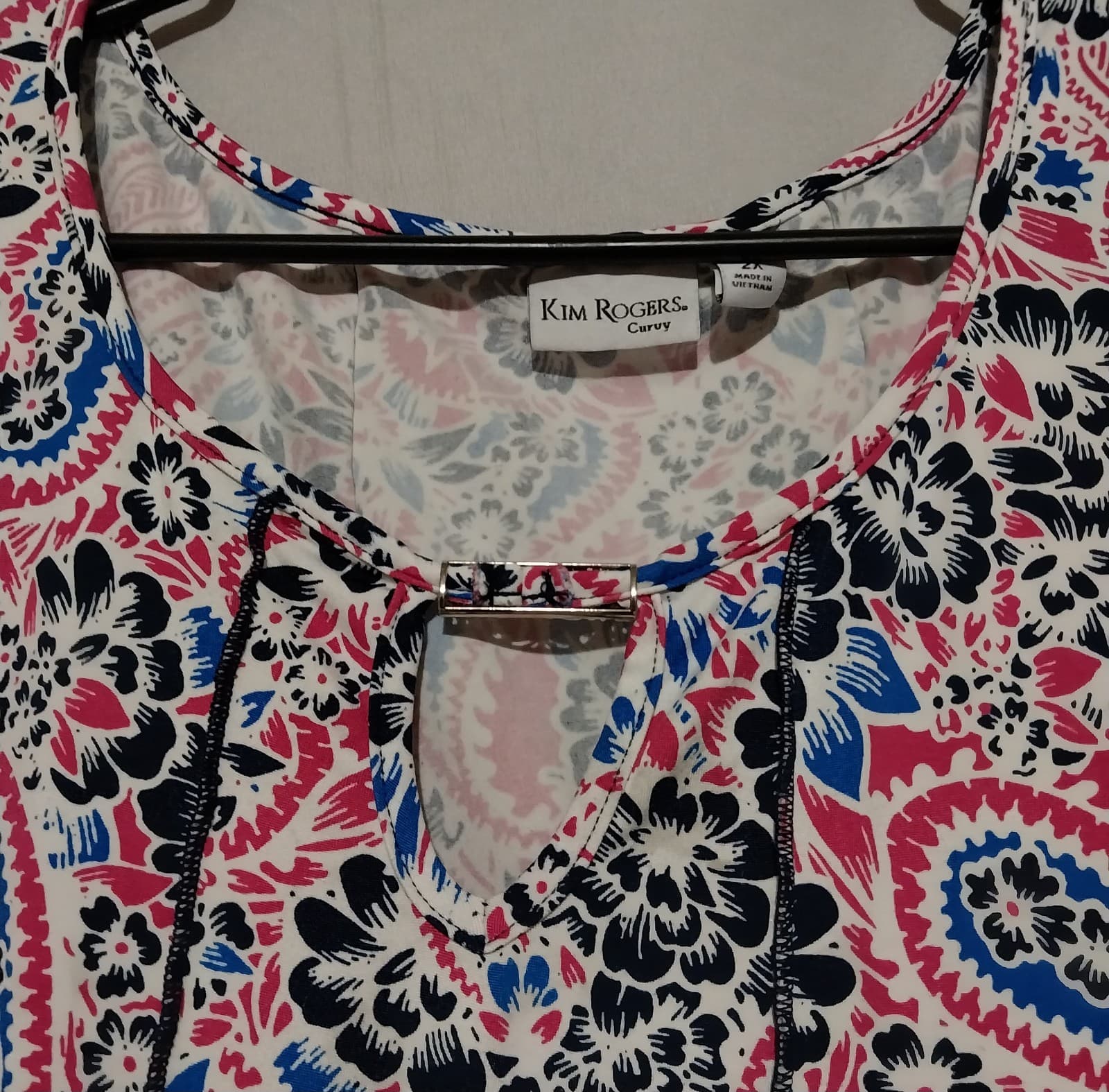 Kim Rogers pink and blue paisley cotton tee size 2X - Thumbnail 2