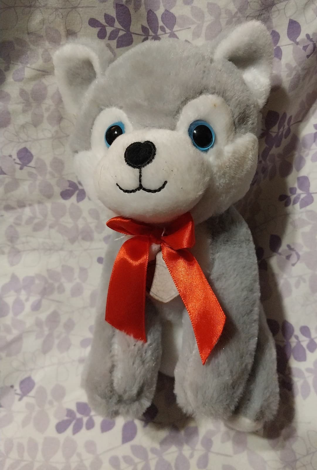 Walmart Husky Dog Plush Puppy Love Grey Red Heart Bow Stuffed Wolf Valentine - Image 1