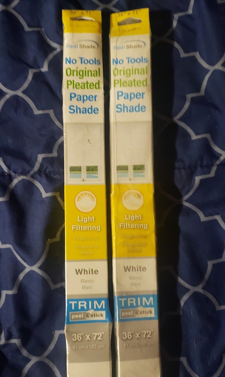 REDI SHADE: 2 Included. White CORDLESS PAPER ROOM DARKENING PLEATED SHADE 36x72 - Image 1