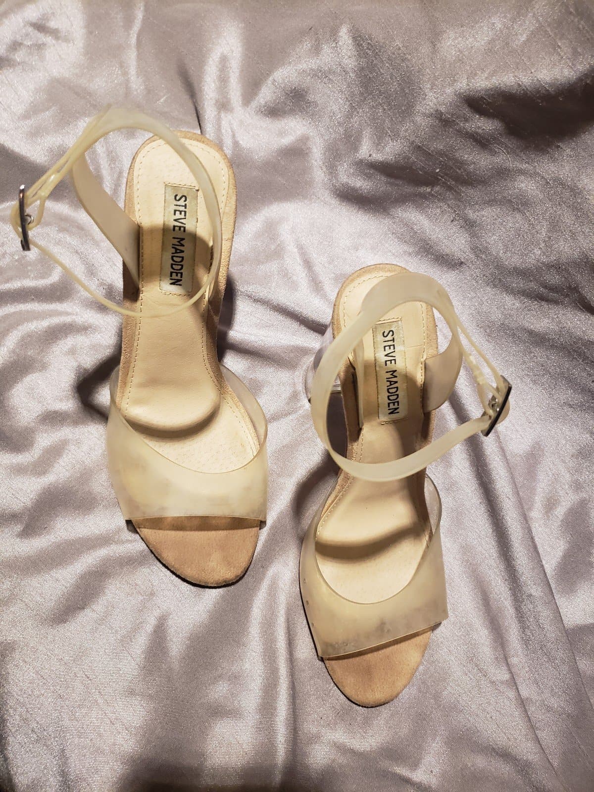 Steve Madden Women's Camille Lucite Clear Block Heel Dress Sandals - Thumbnail 3