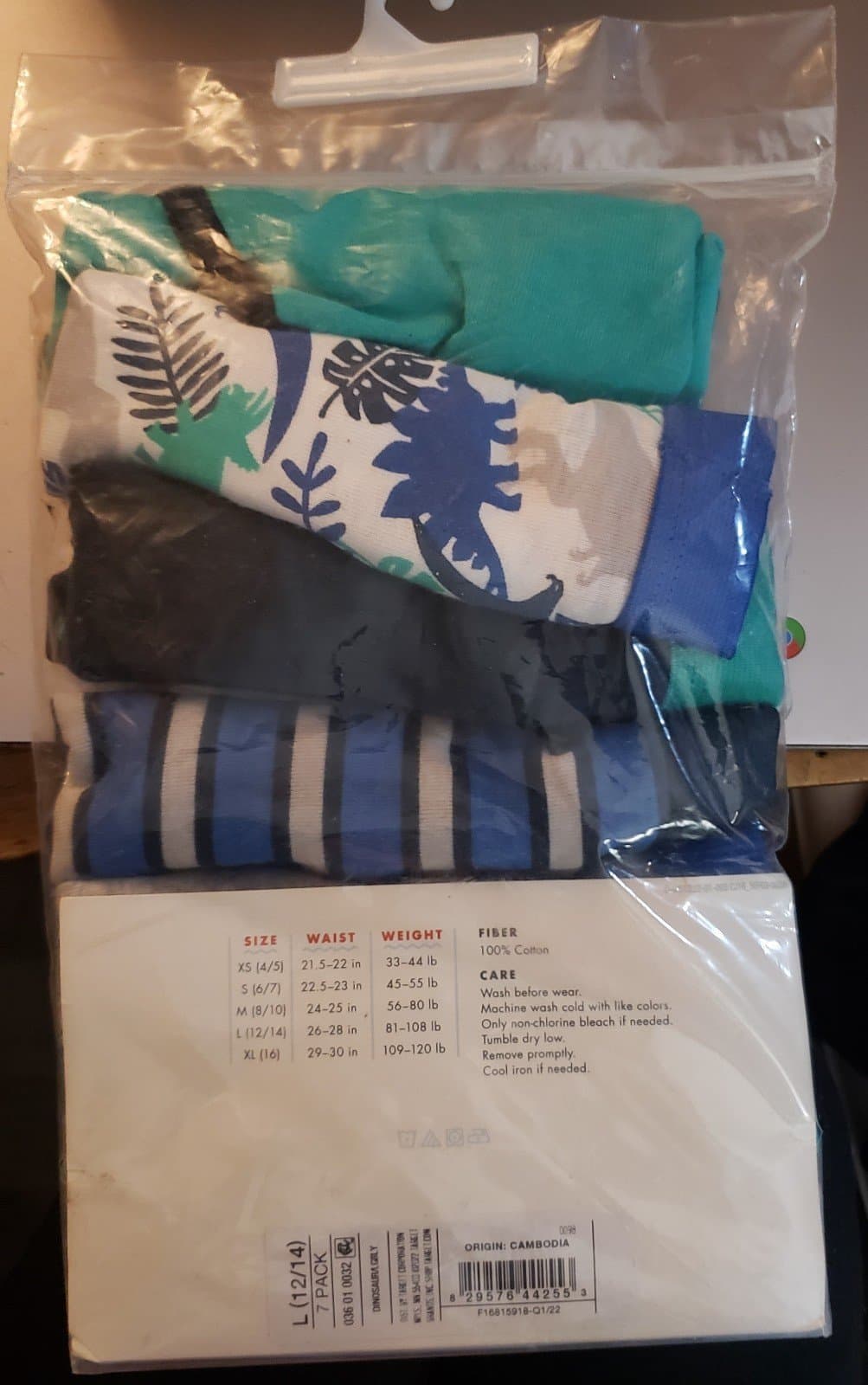 Cat & Jack Boys Multi-Color Dinosaur Print / Stripe / Solid Briefs 7-Pack. Large - Thumbnail 2