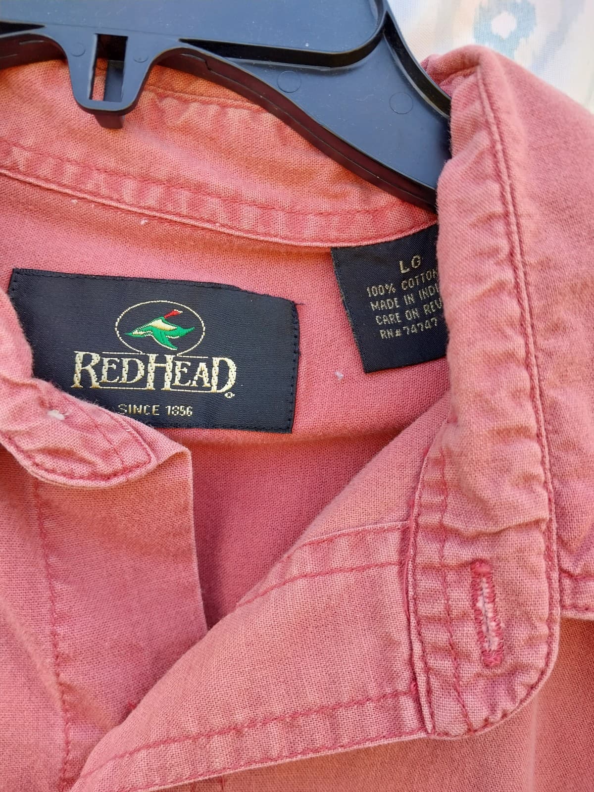 RedHead Mens Short Sleeve Button Up Shirt Size Large Fish Embroidery Red Clay - Thumbnail 3