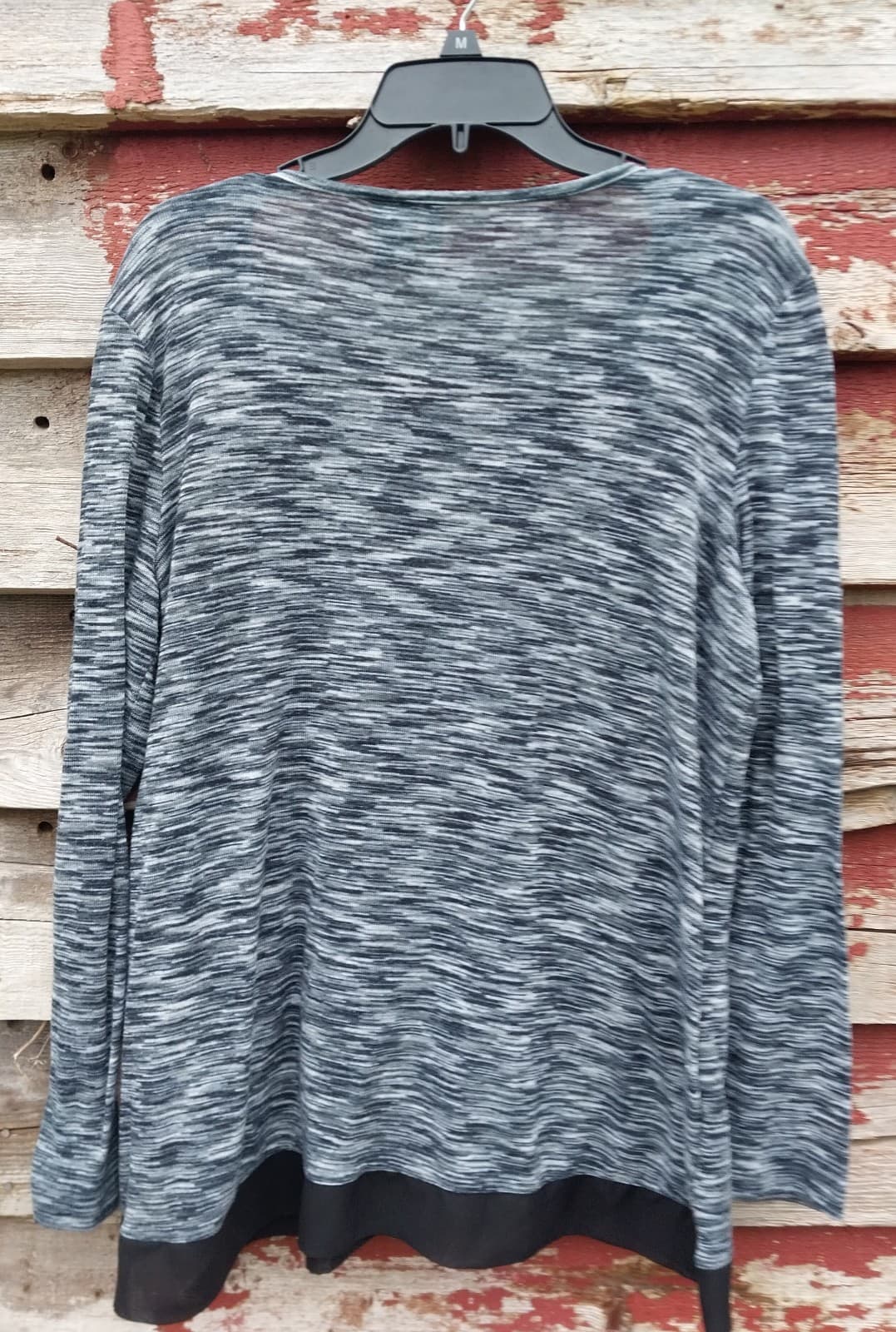 New directions gray and black long sleeve with black Ruffle at bottom of shirt - Thumbnail 3