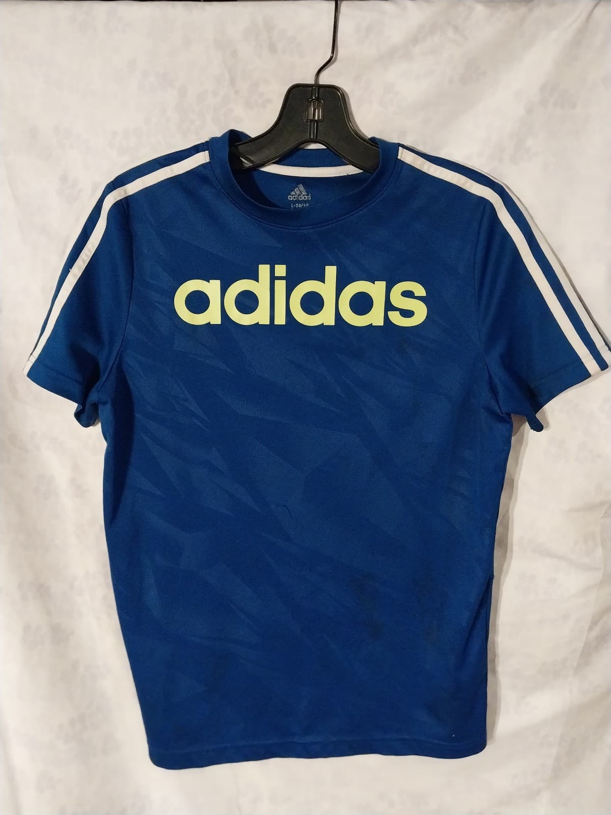 Adidas Blue Shirt. Youth Size Large 14/16. It has stain on the back - Image 1