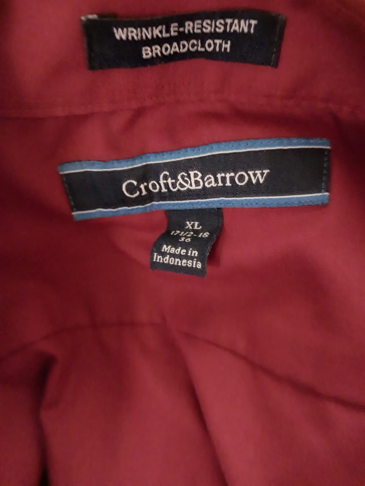 Croft & Barrow Burgundy Long Button Down Dress Shirt. XL 17 1/2-18 36 - Thumbnail 3