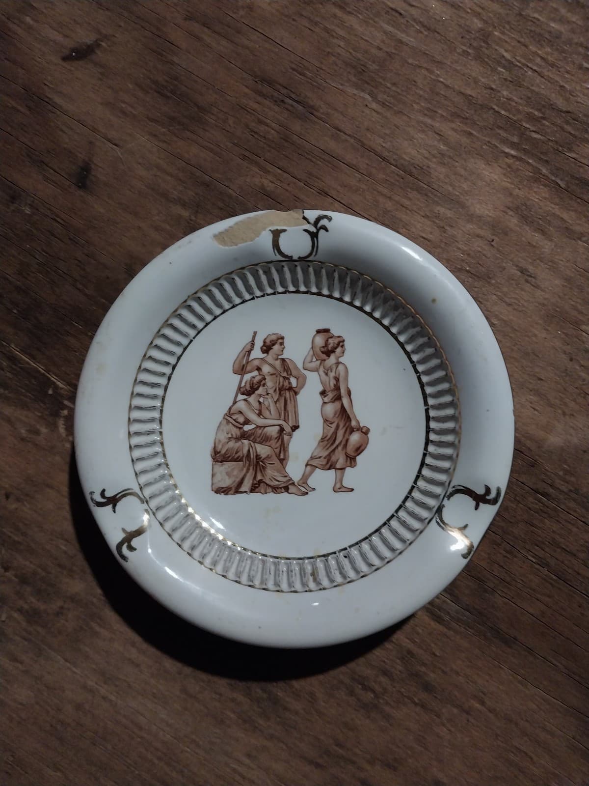 Vintage Florentine Italy Handmade Ashtray Trinket Dish W/gold Accents Romans - Image 1