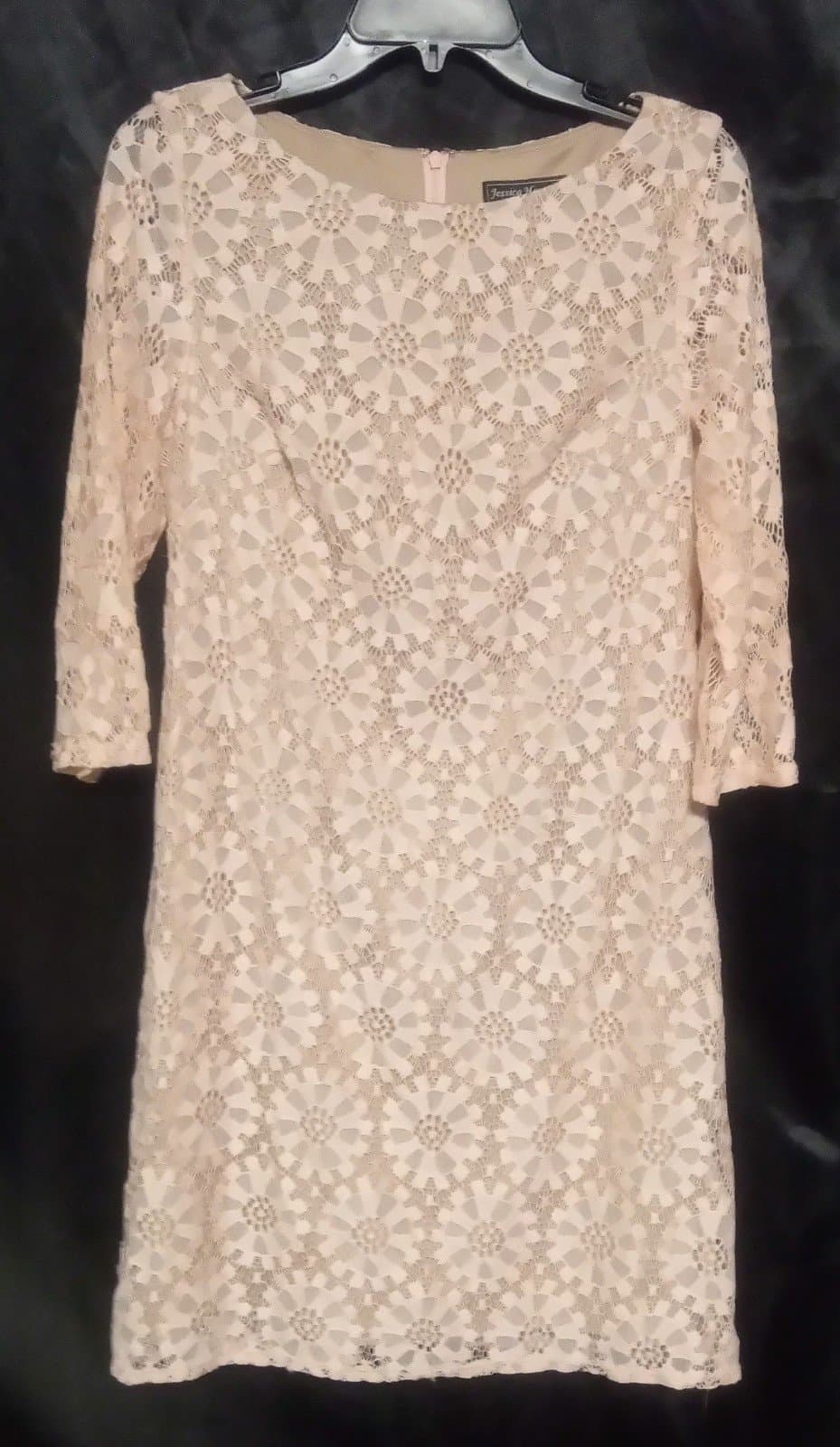 Jessica Howard Peach Color Lace Overlay 3/4 Sleeve Dress Size 8 - Image 1