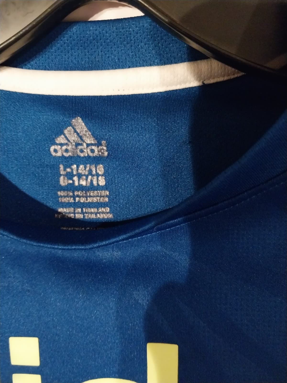 Adidas Blue Shirt. Youth Size Large 14/16. It has stain on the back - Thumbnail 2