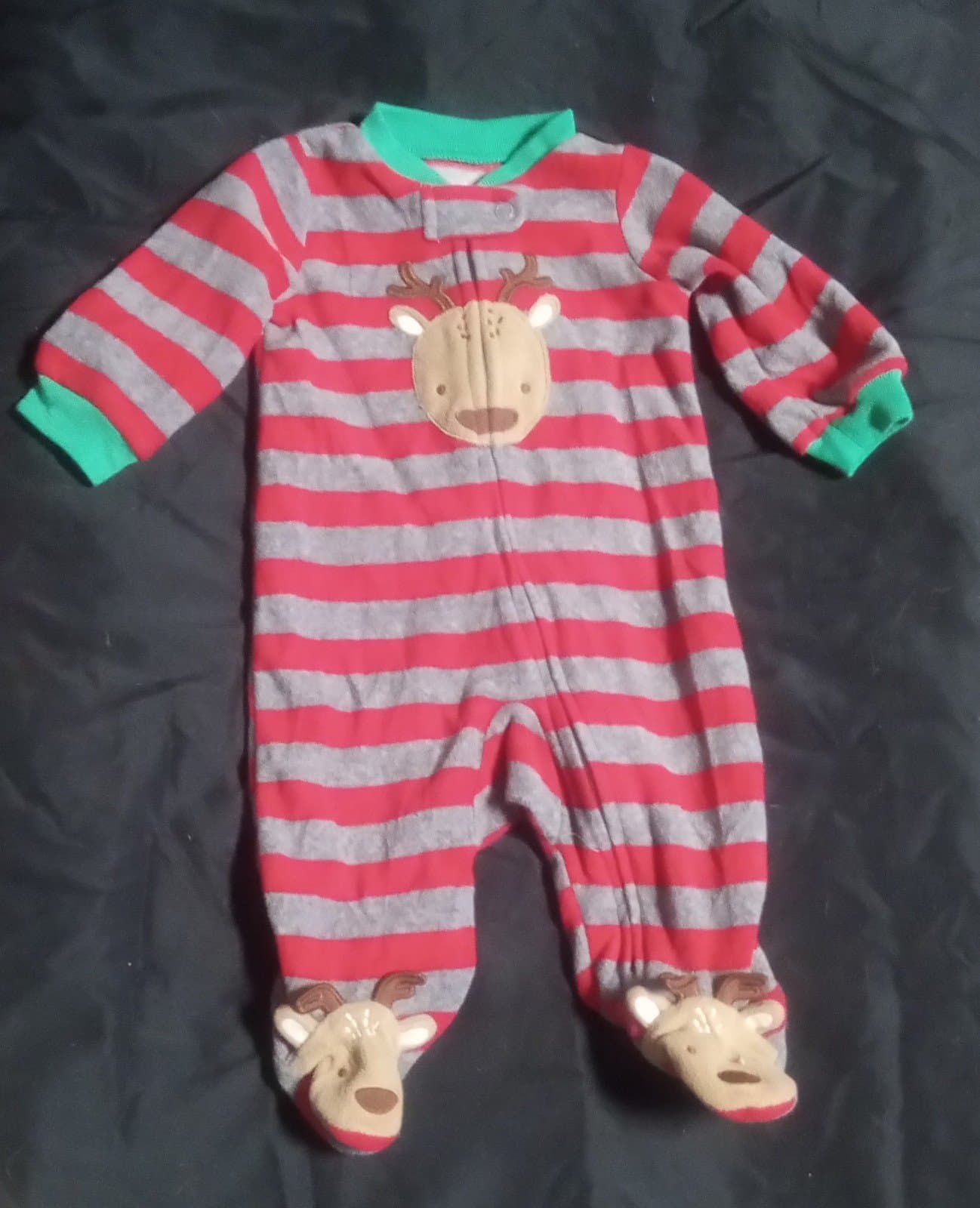 Baby Reindeer Striped Fleece Sleep N' Play Carter's Just One You Red NEWBORN - Image 1