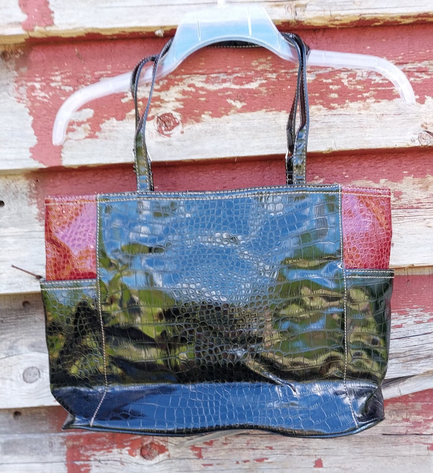 Nine West Shiny Black & Maroon Colored Purse - Thumbnail 2