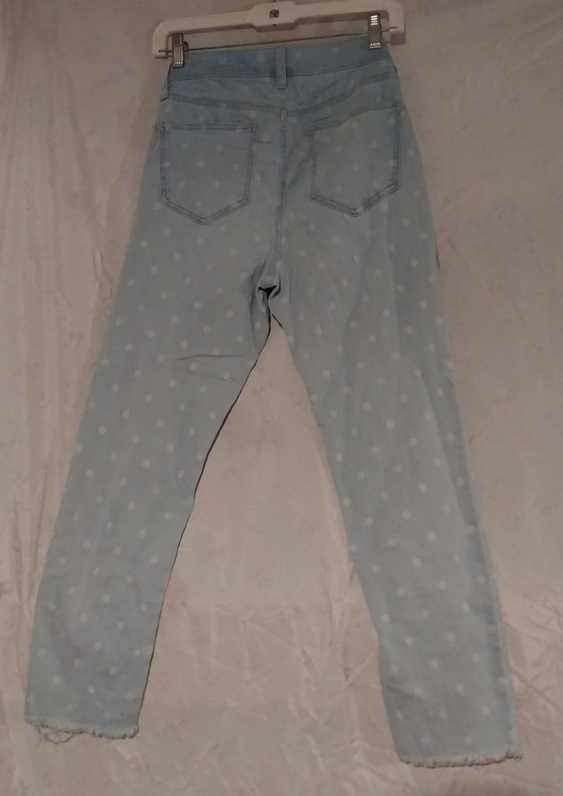 LC Lauren Conrad Skinny Crop Women's Jeans Blue Polka Dot Frayed Hem Low Rise - Thumbnail 2