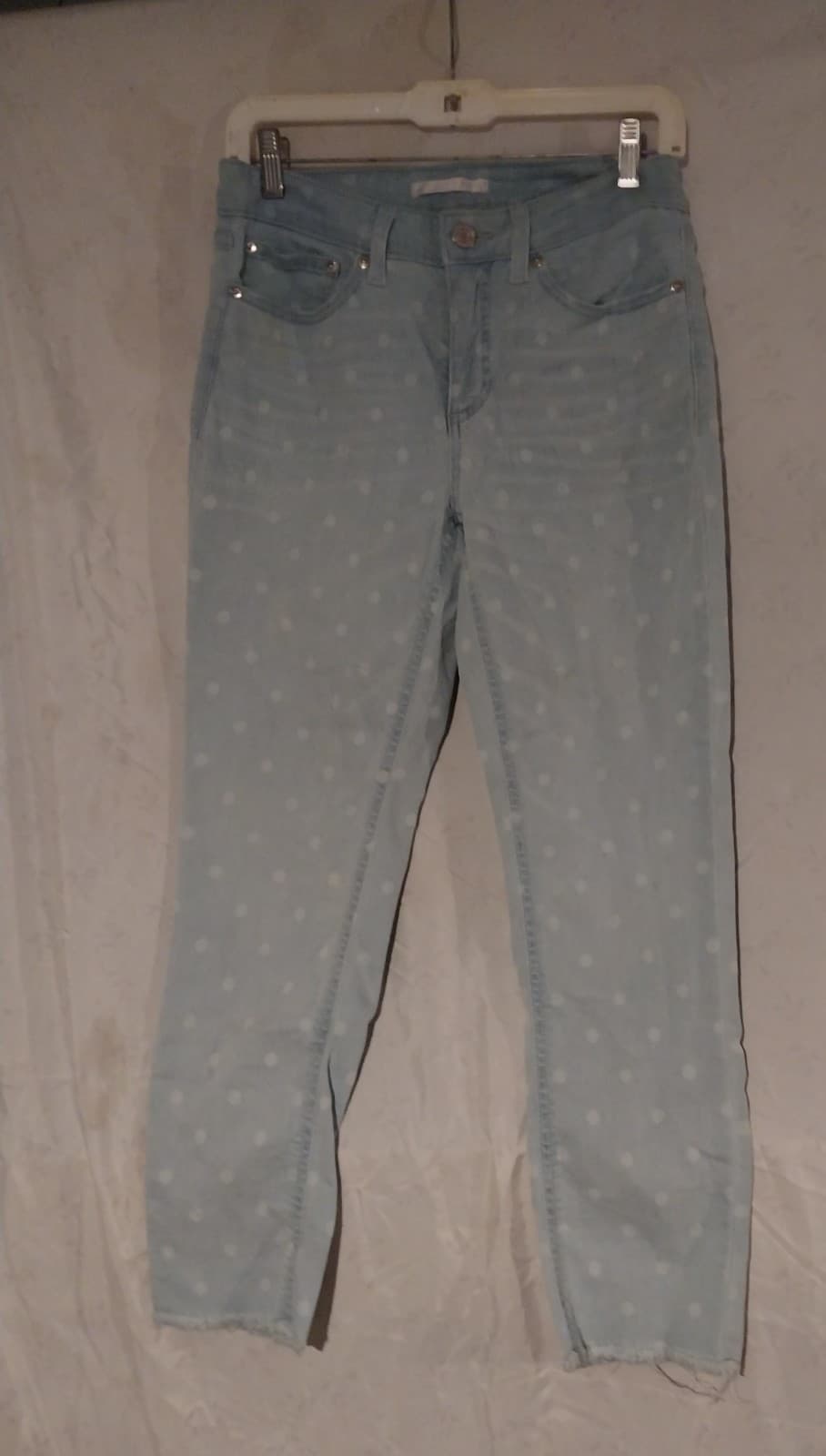 LC Lauren Conrad Skinny Crop Women's Jeans Blue Polka Dot Frayed Hem Low Rise - Image 1