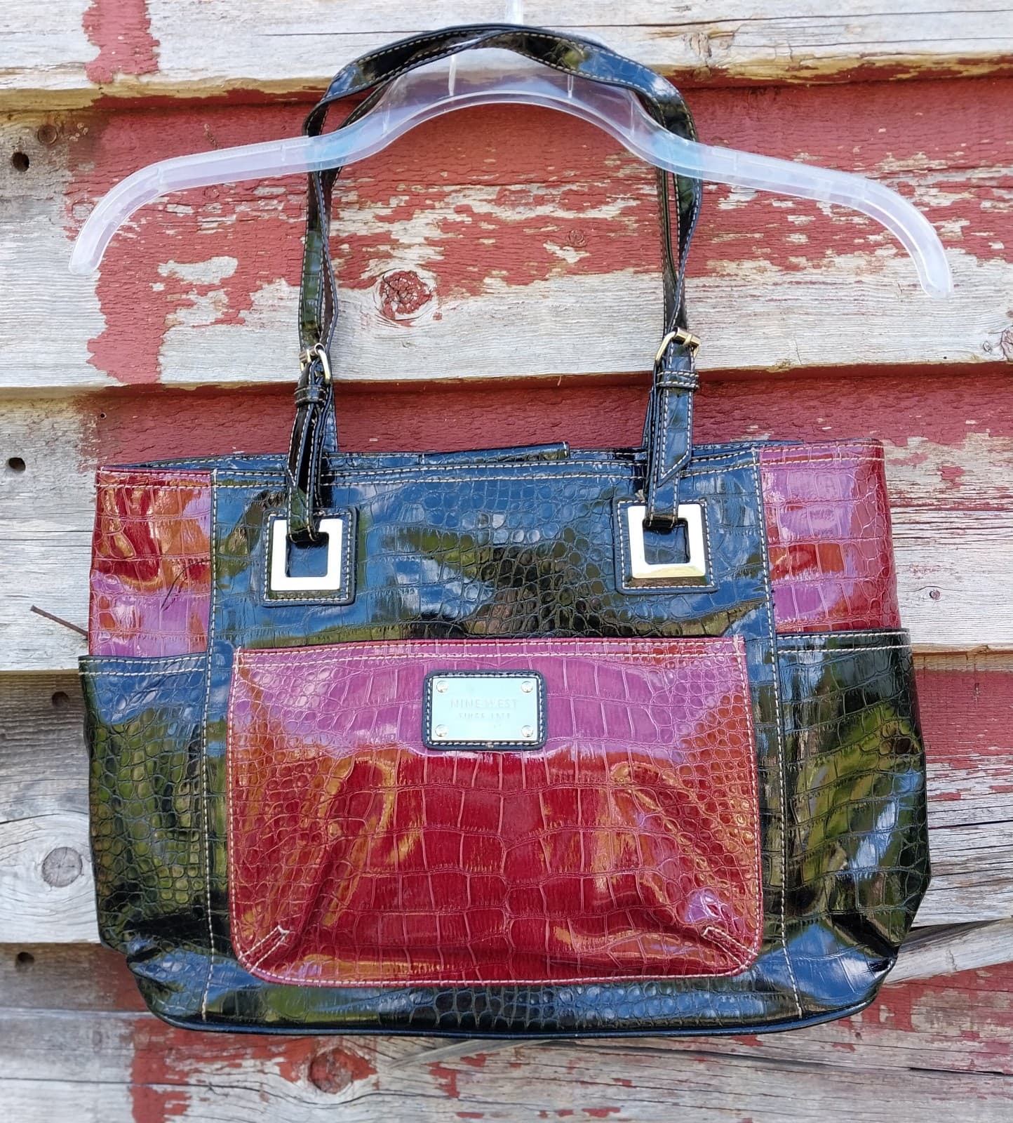 Nine West Shiny Black & Maroon Colored Purse - Image 1