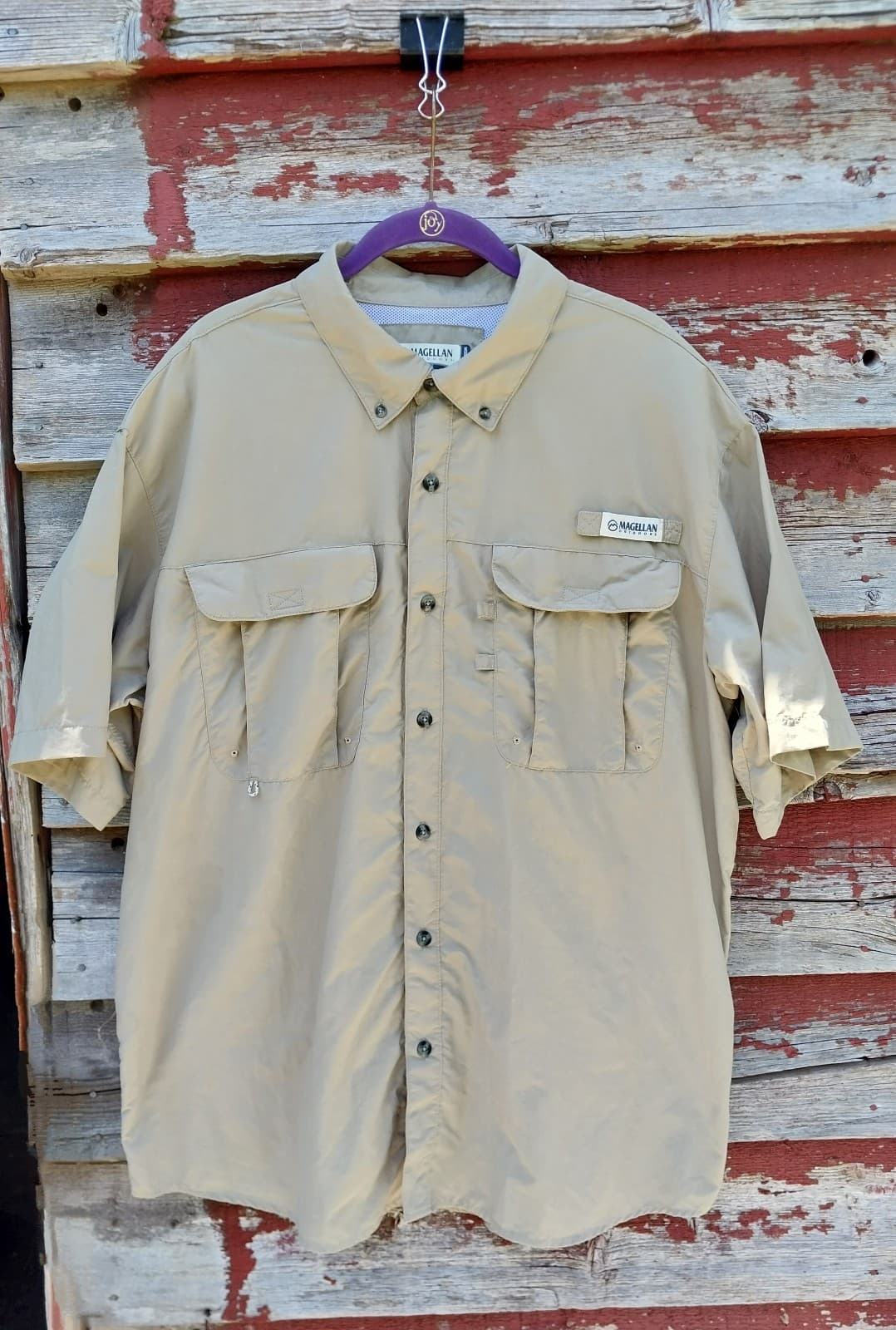 Magellan New Shirt Mens Large Short Sleeve Collared Button Fish Gear Nylon - Image 1