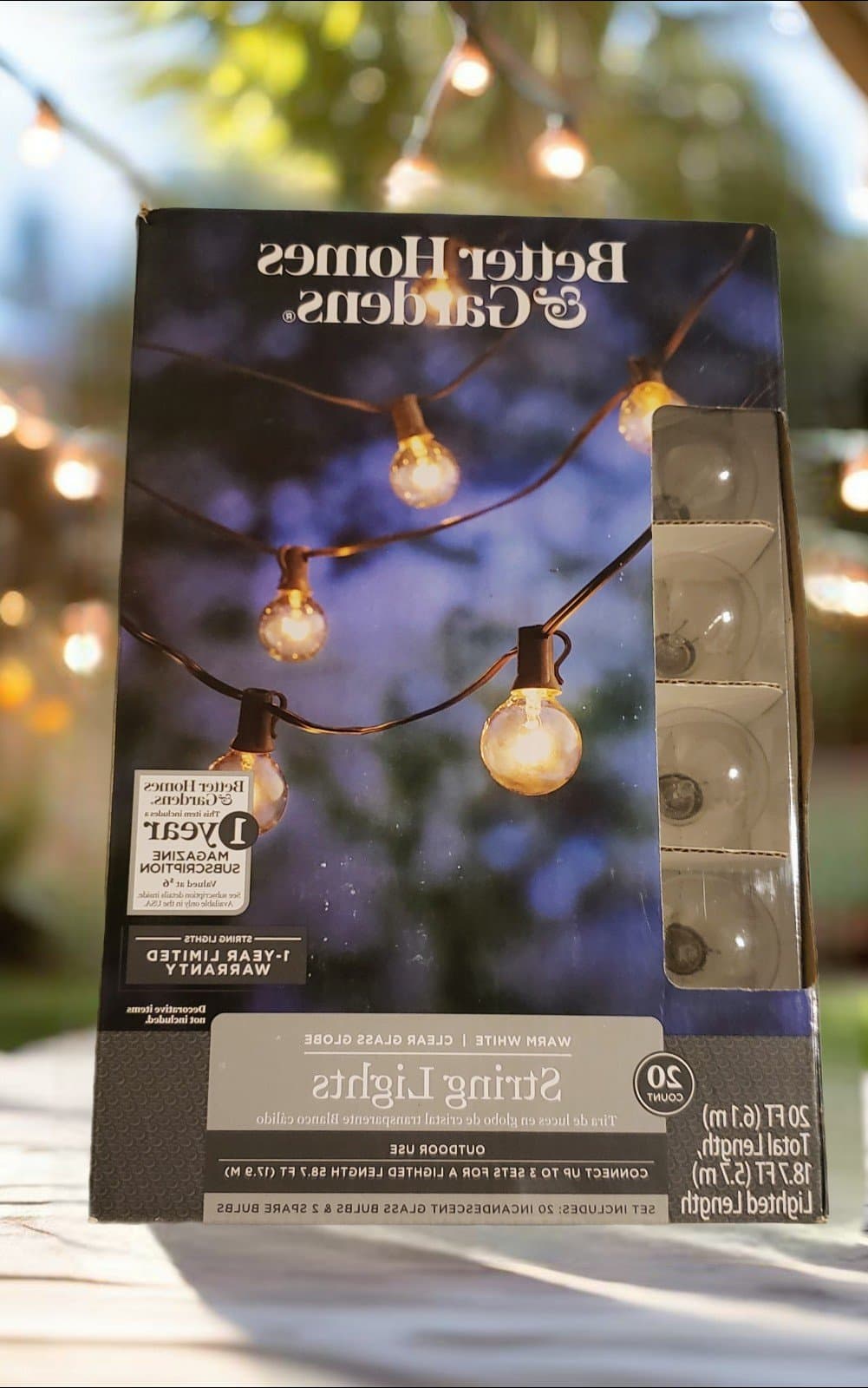Better Homes & Gardens 18.7 feet 20 count G40 Clear Glass Globe String Lights - Image 1