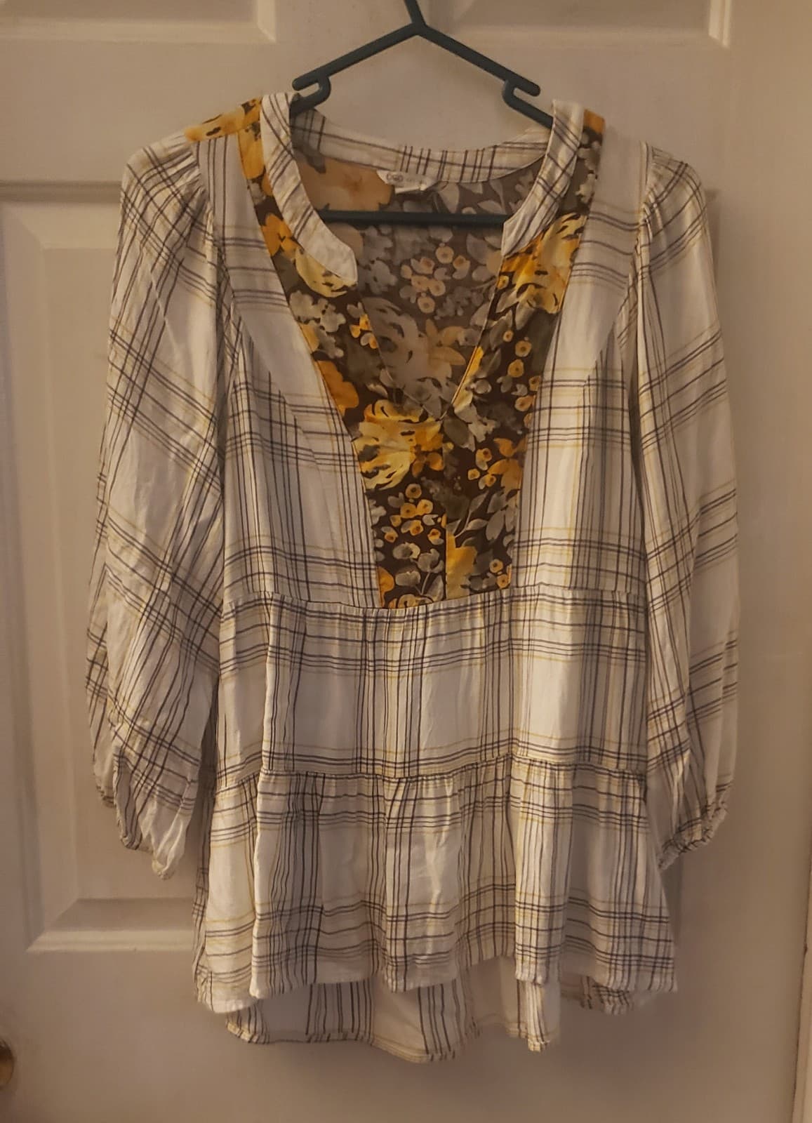 Cato Women’s Top Blouse Yellow Floral Elastic sleeve Lightweight - Image 1