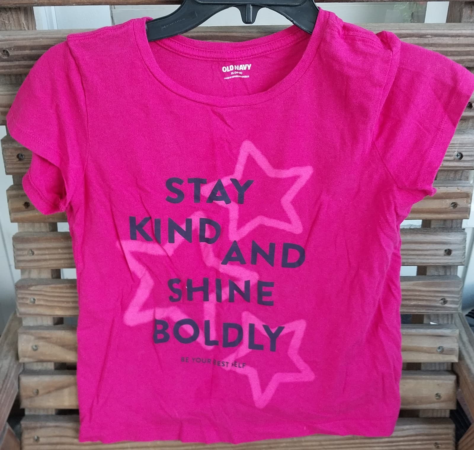 Old Navy Girls Pink T-Shirt. "Stay Kind And Shine Boldly." Size XL (14-16) - Image 1