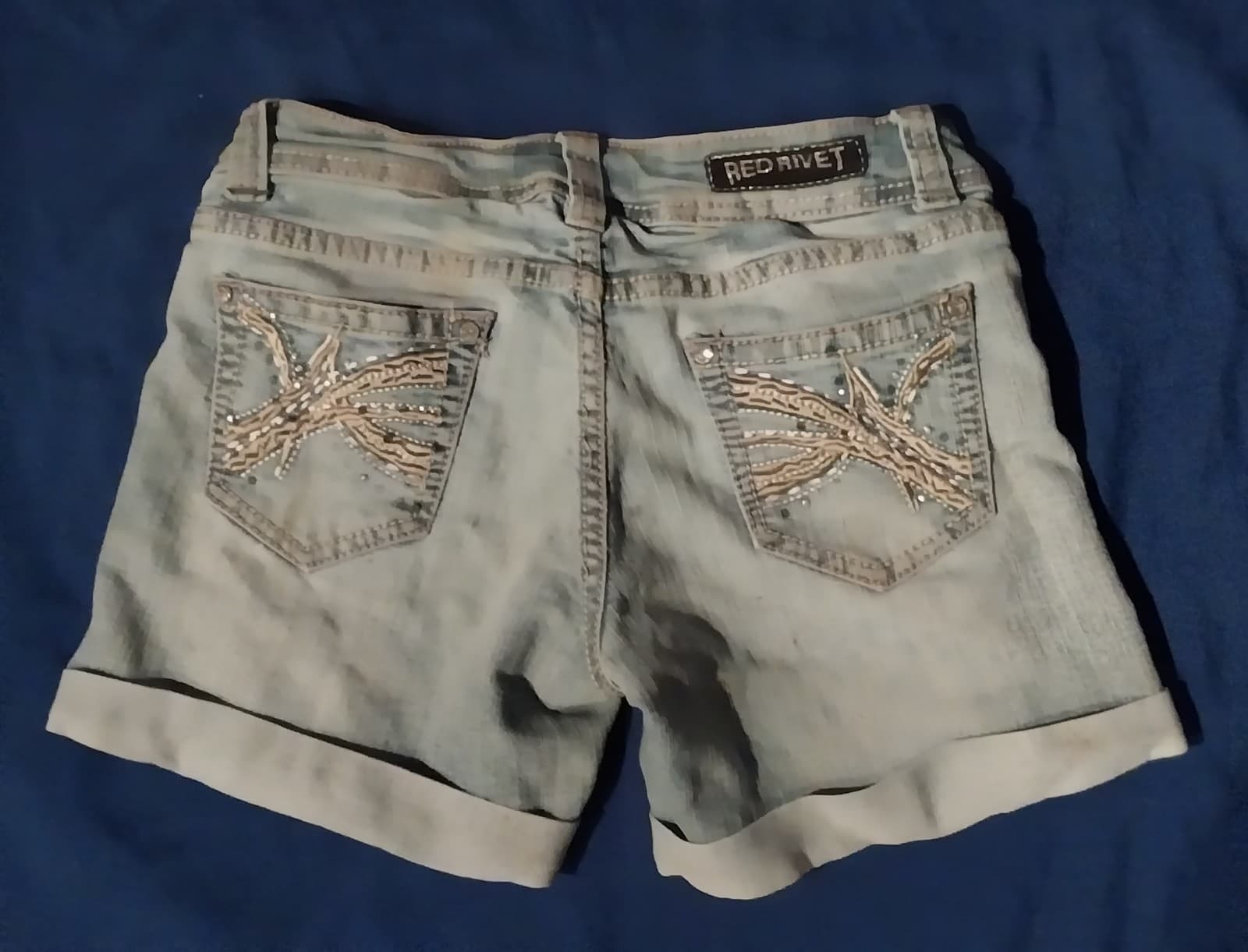 Red Rivet Jean Shorts Women's distressed bedazzled Cutoff shorts size 1 - Thumbnail 2