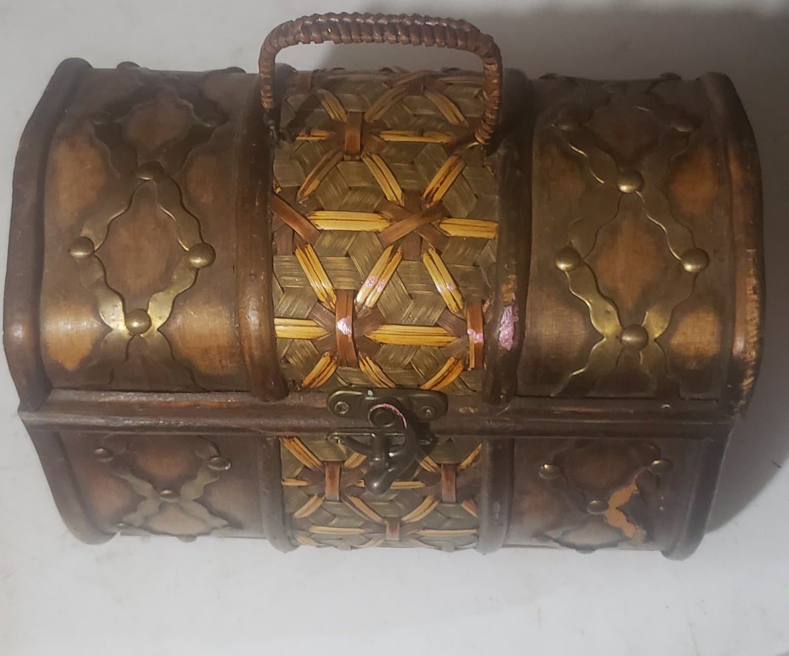 Wooden Copper Colored Tote Box with Latch - Image 1