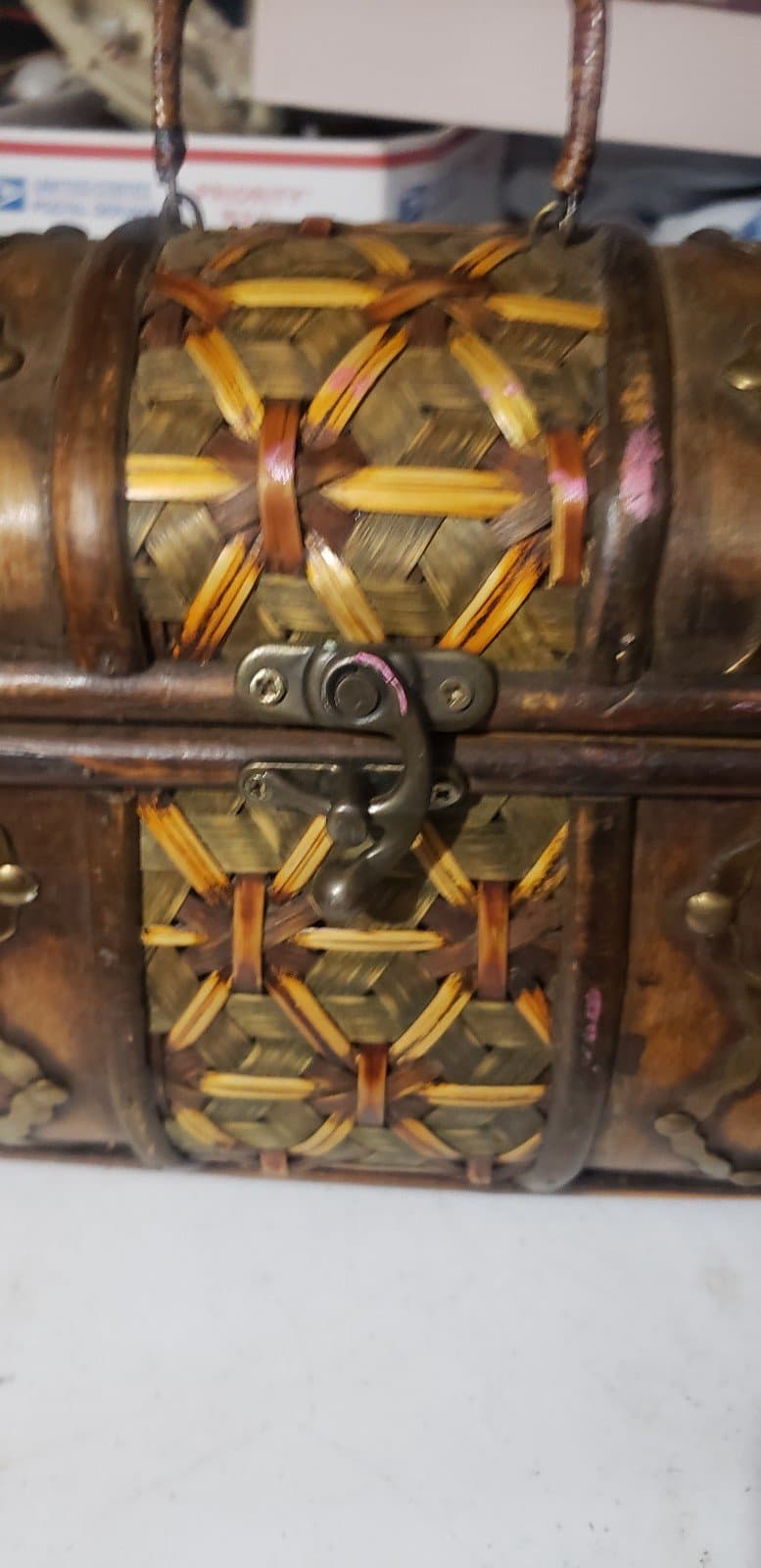 Wooden Copper Colored Tote Box with Latch - Thumbnail 3