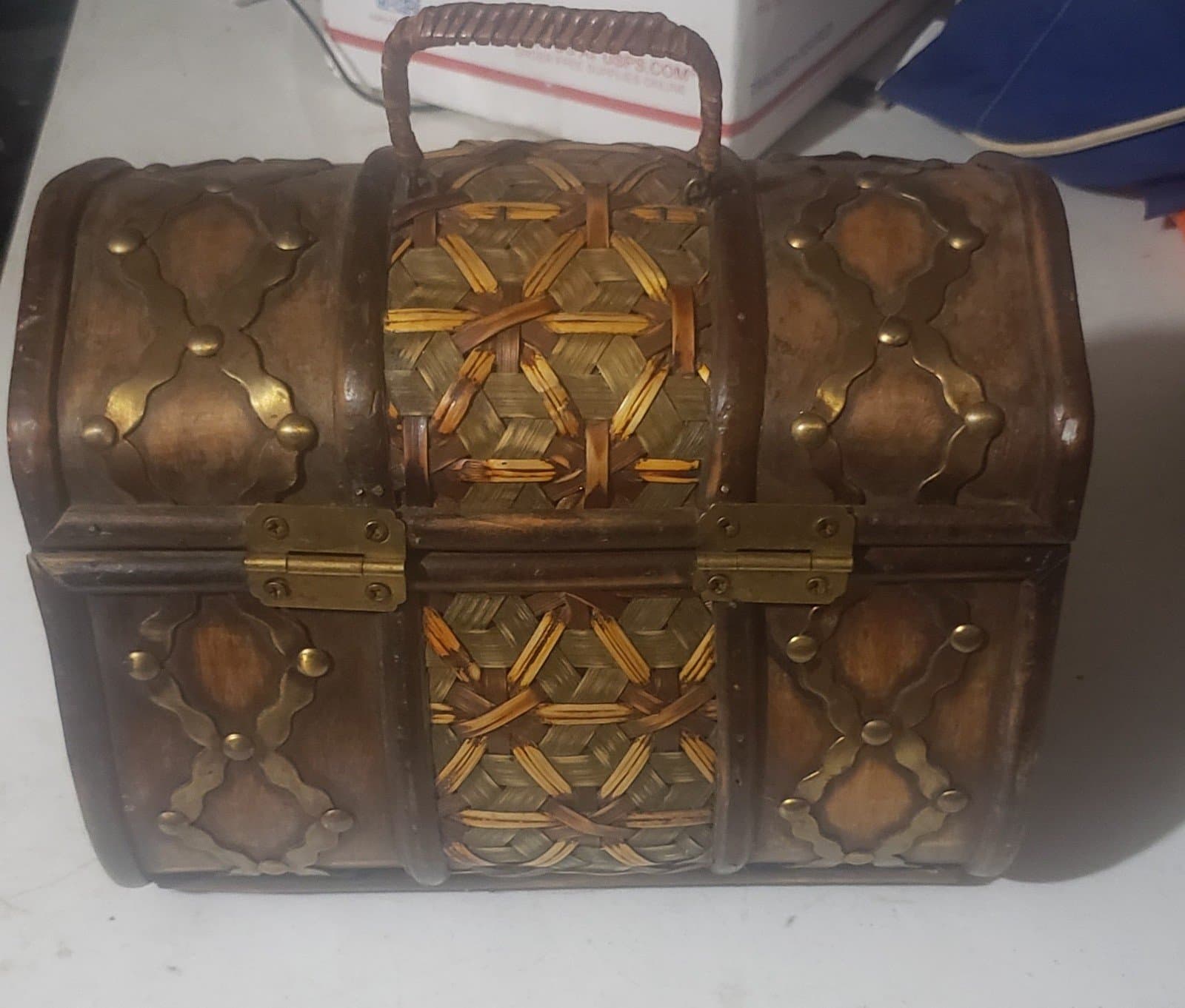 Wooden Copper Colored Tote Box with Latch - Thumbnail 4