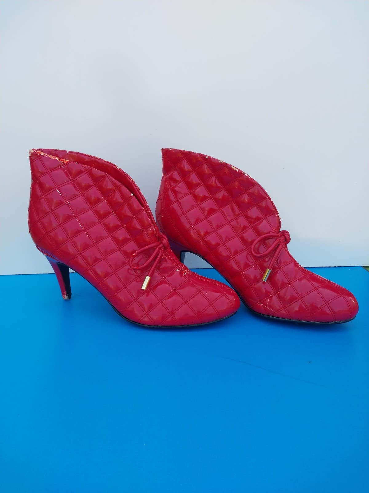 Bijou Red Embroidered Patent Leather Lace Low Booties Size 10W - Image 1