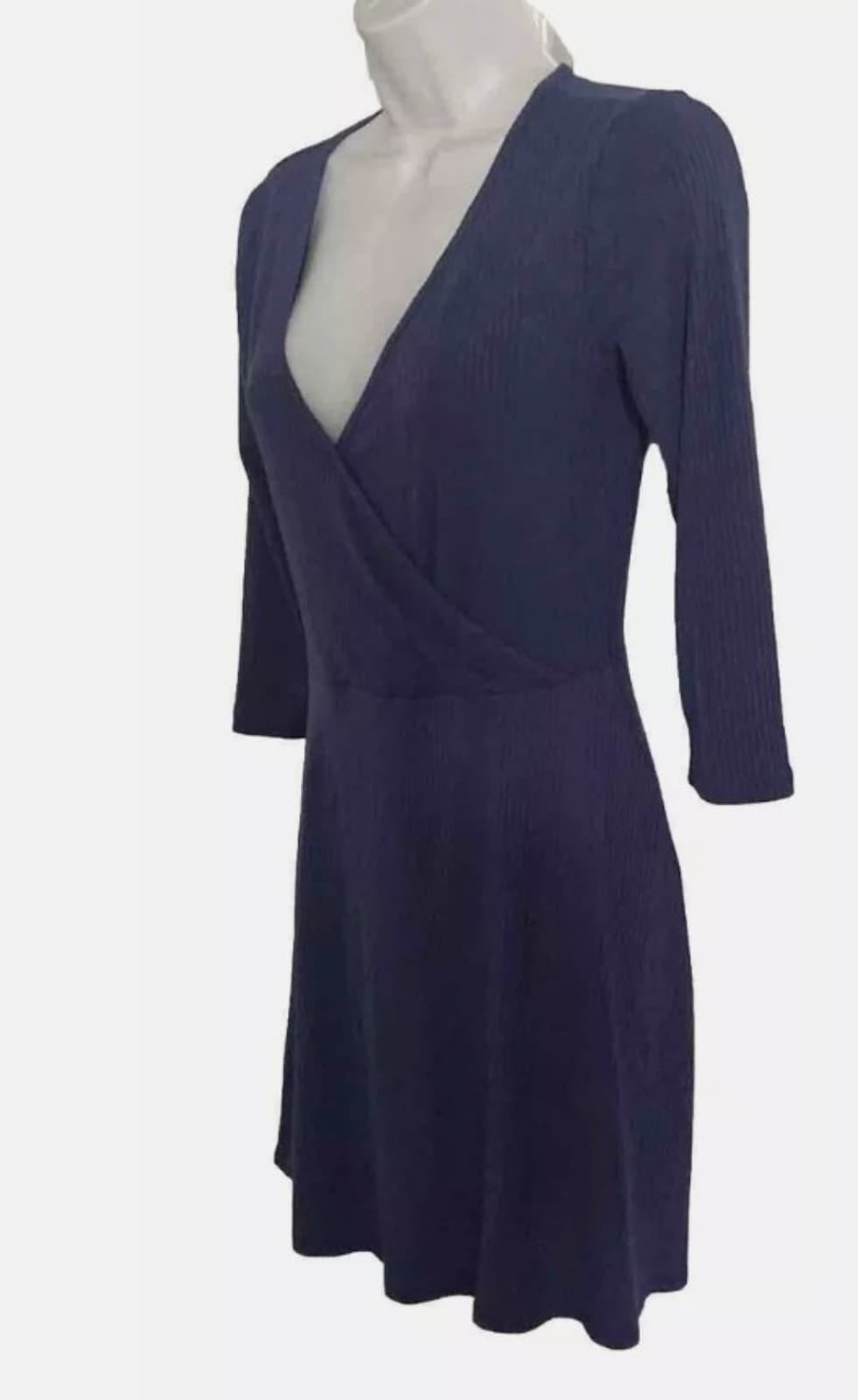 See You Monday Los Angeles Blue Faux Wrap Dress Size S 3/4 Sleeve Stretch - Thumbnail 6
