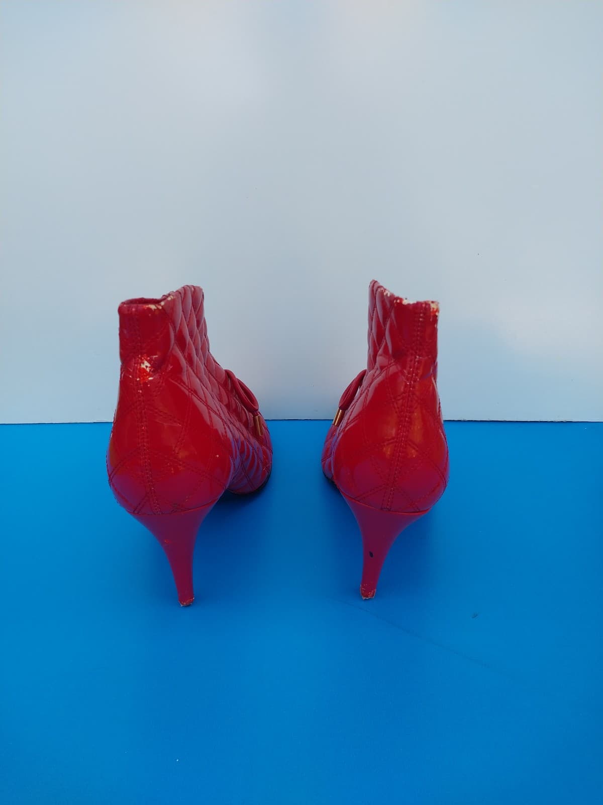 Bijou Red Embroidered Patent Leather Lace Low Booties Size 10W - Thumbnail 4