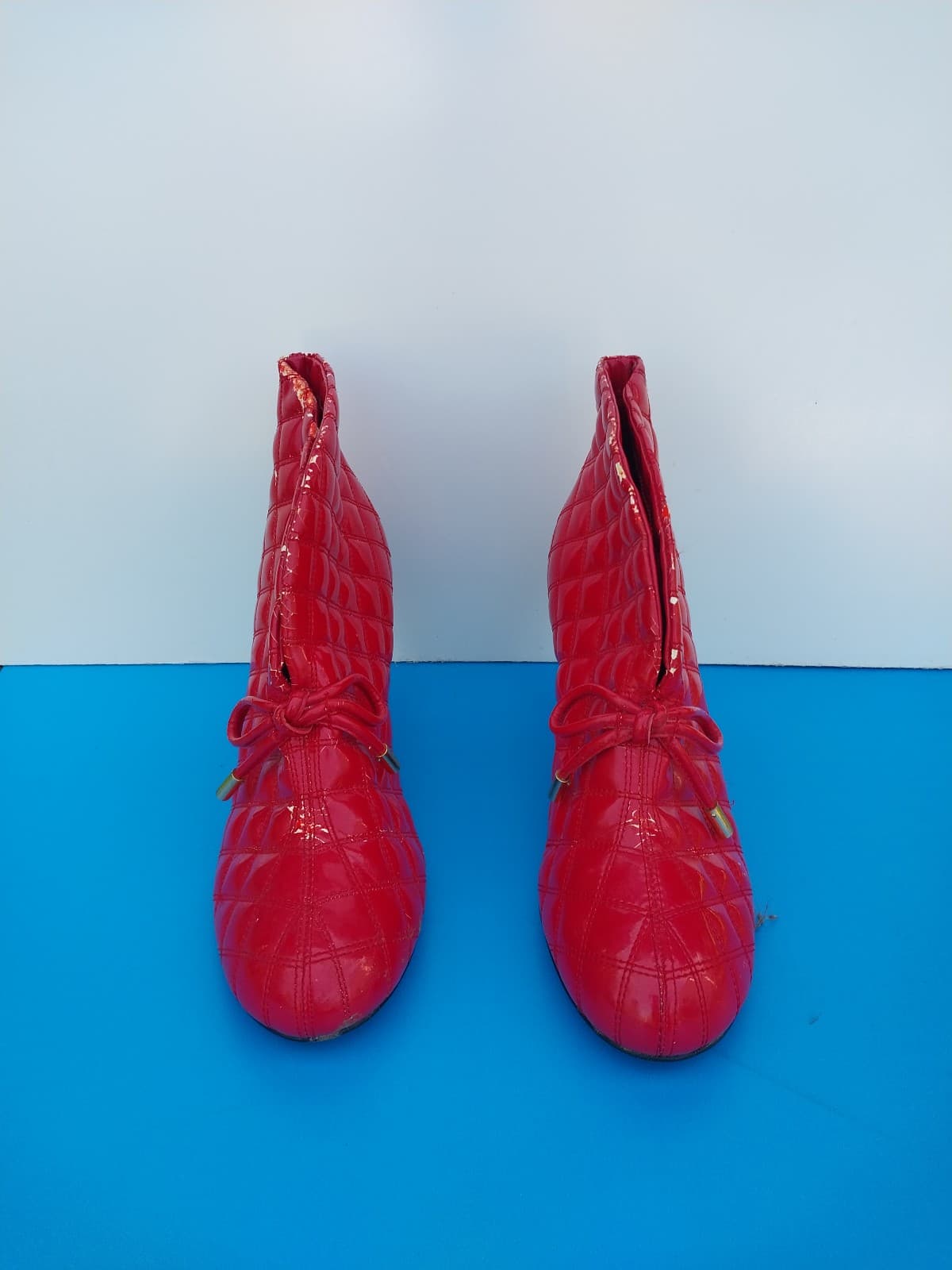 Bijou Red Embroidered Patent Leather Lace Low Booties Size 10W - Thumbnail 2