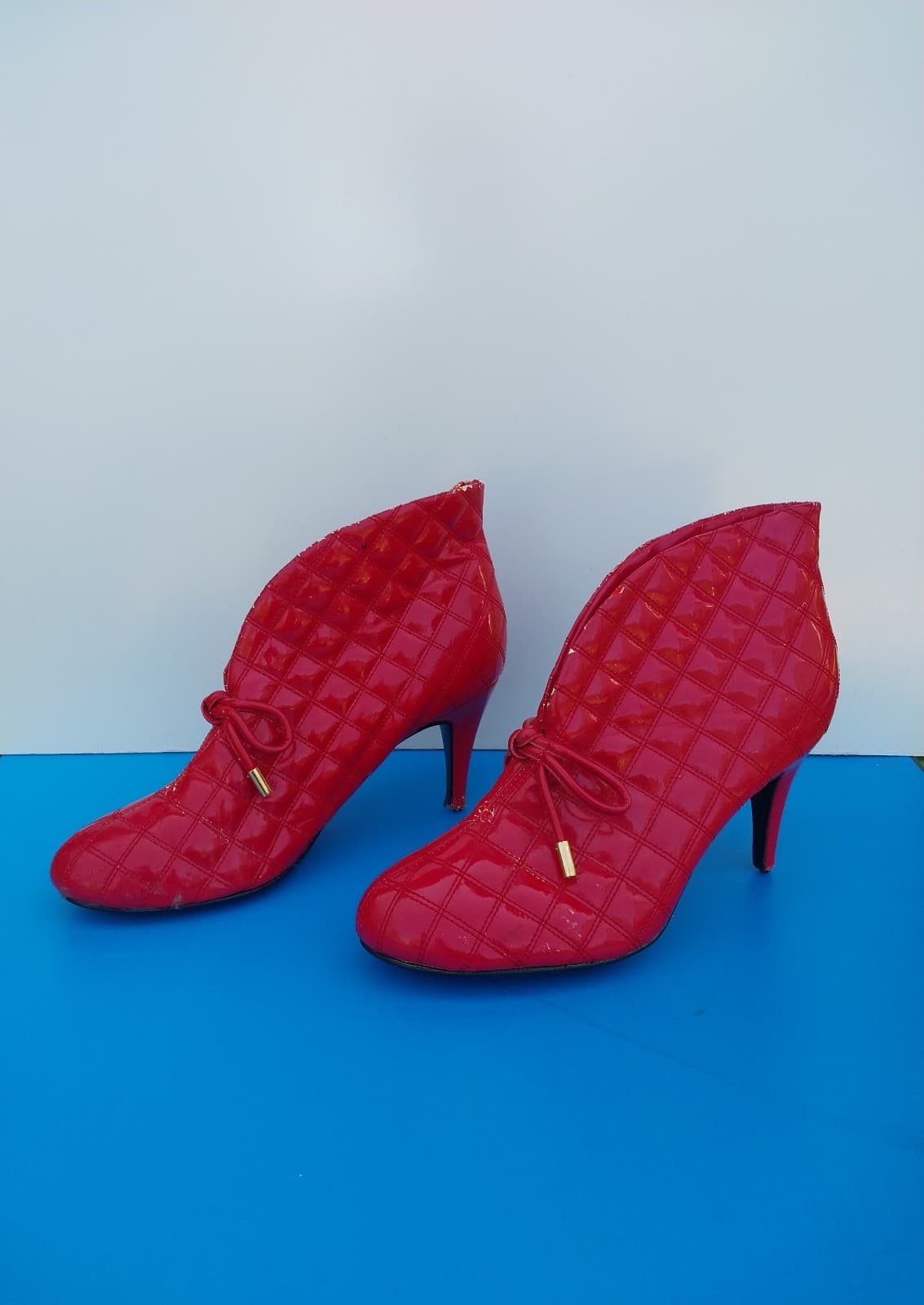 Bijou Red Embroidered Patent Leather Lace Low Booties Size 10W - Thumbnail 3