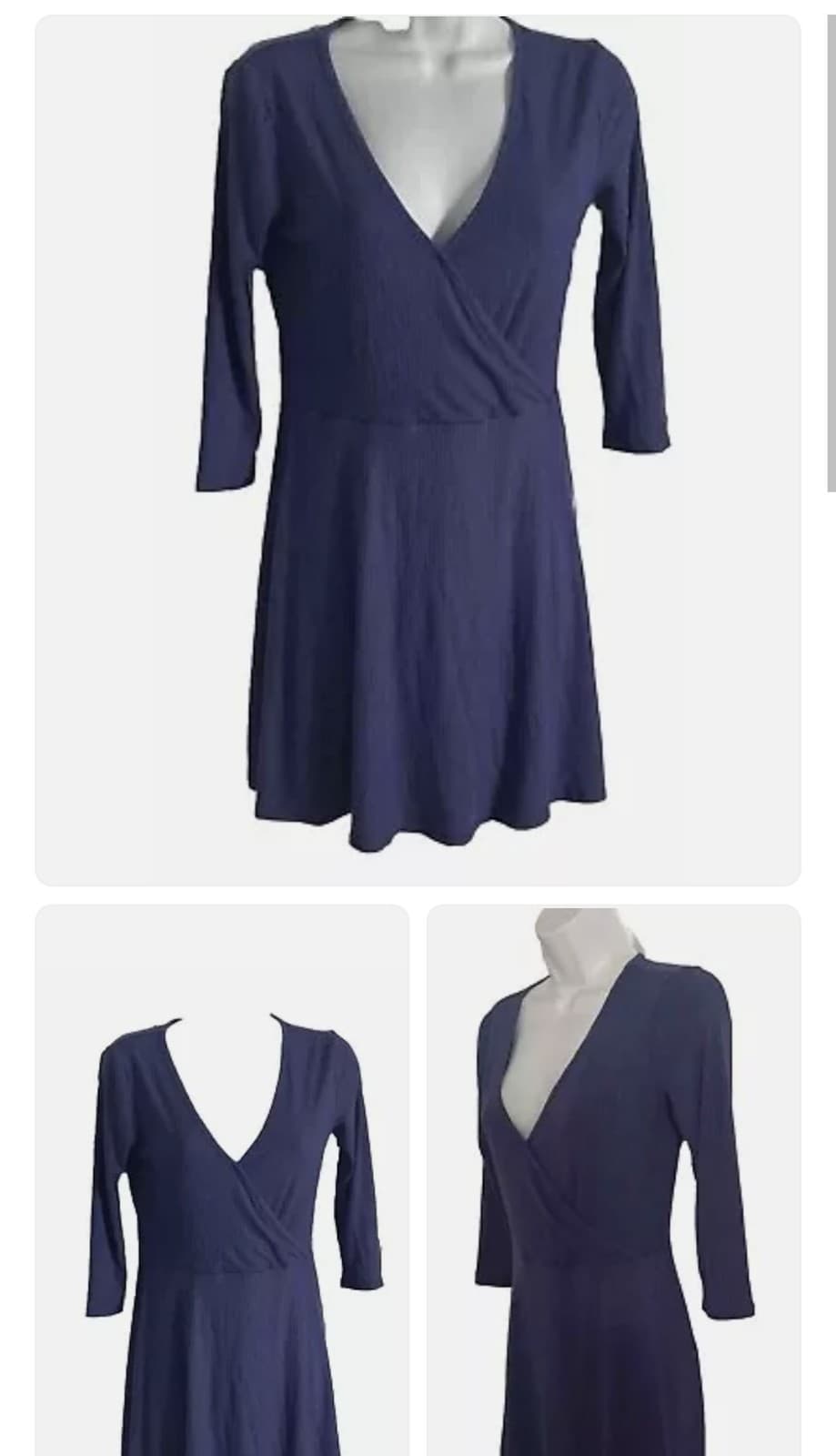 See You Monday Los Angeles Blue Faux Wrap Dress Size S 3/4 Sleeve Stretch - Thumbnail 4