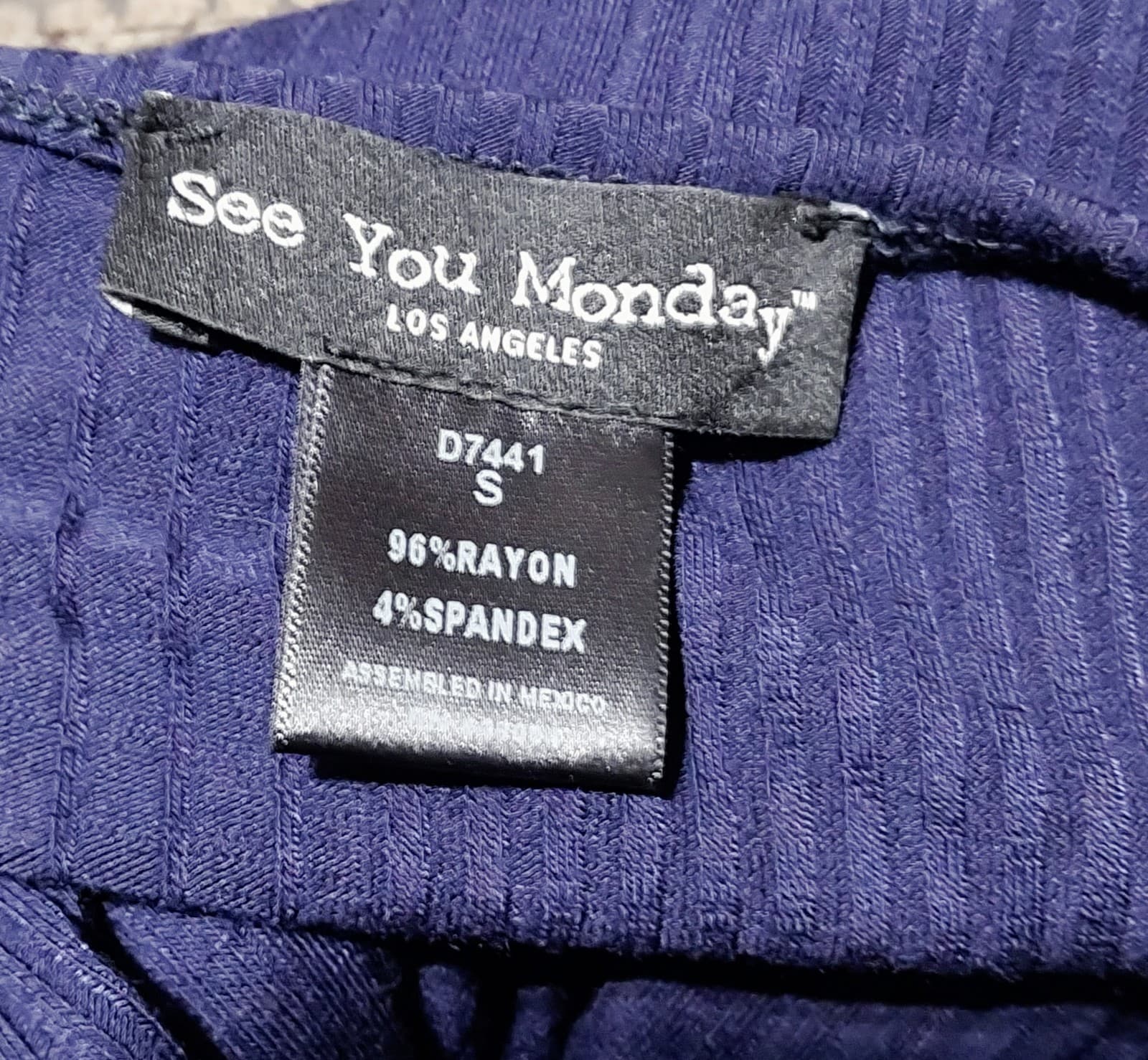 See You Monday Los Angeles Blue Faux Wrap Dress Size S 3/4 Sleeve Stretch - Thumbnail 3