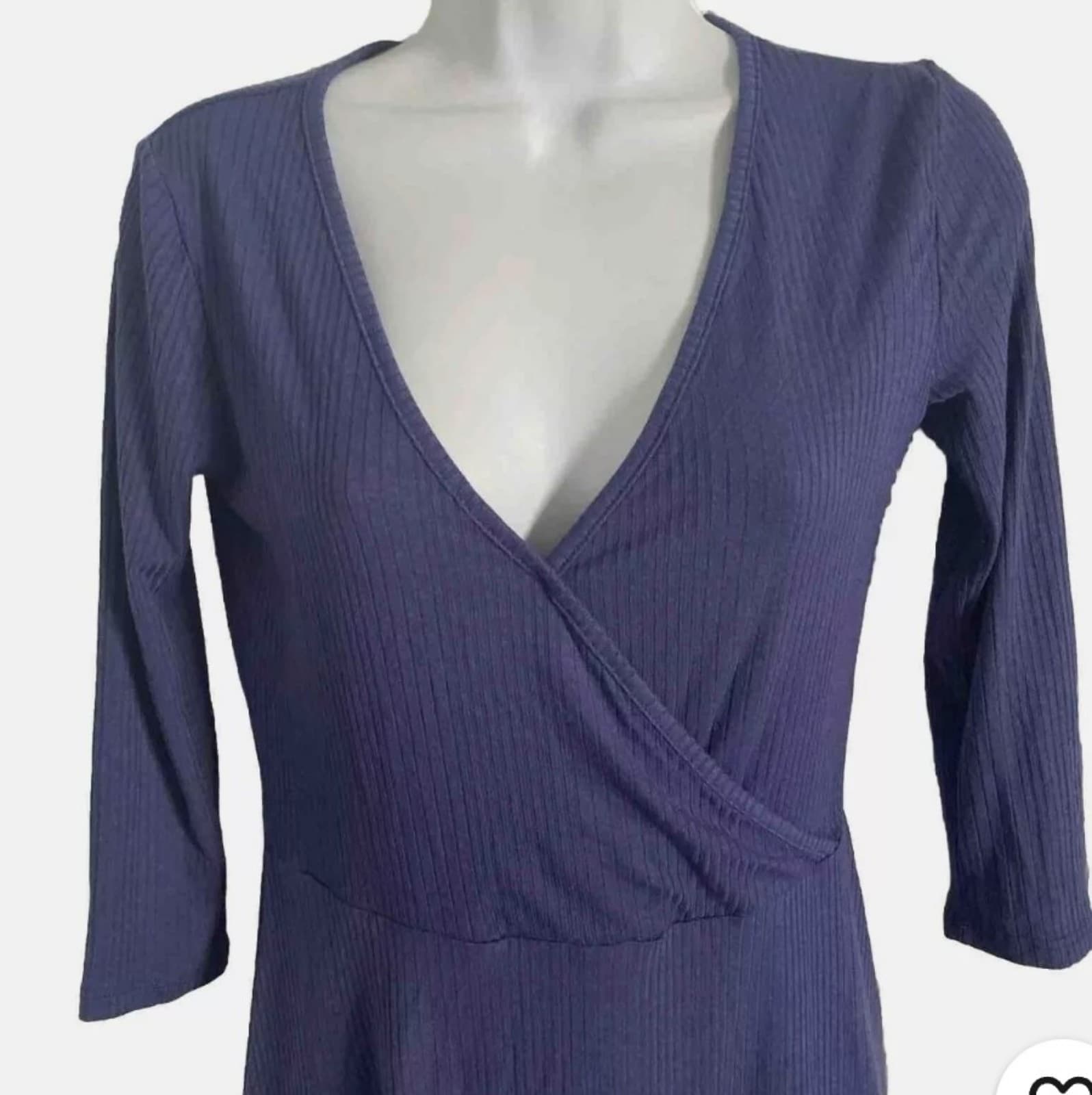 See You Monday Los Angeles Blue Faux Wrap Dress Size S 3/4 Sleeve Stretch - Thumbnail 5