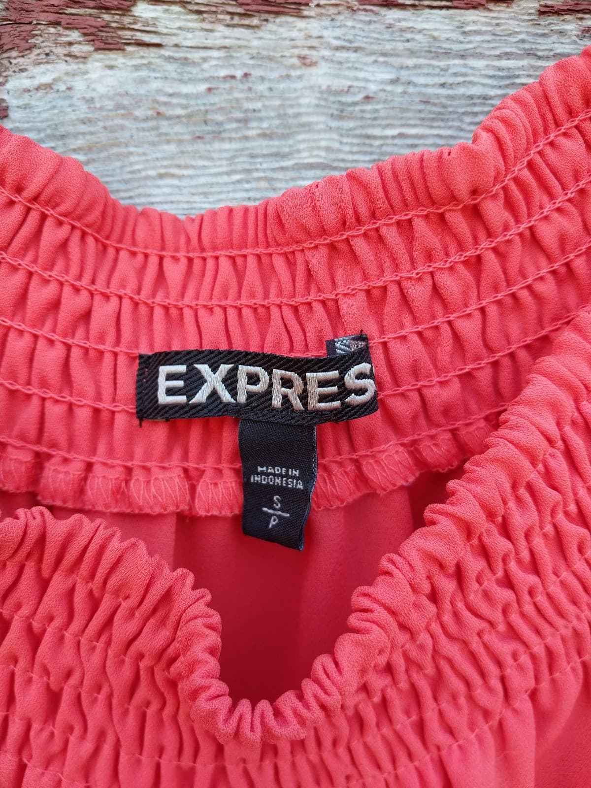 Express Smock Off the Shoulder Orange Blouse Long Sleeve Chiffon SMALL - Thumbnail 2