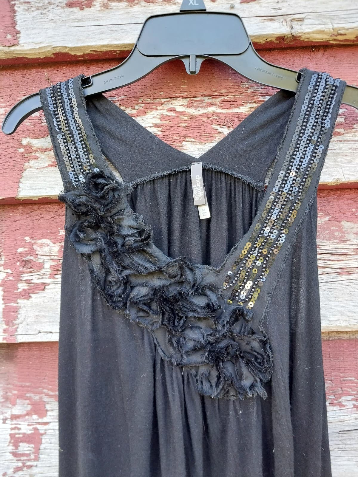 Charlotte Russe Black Tank Top With Sequins And Fringe - Thumbnail 2