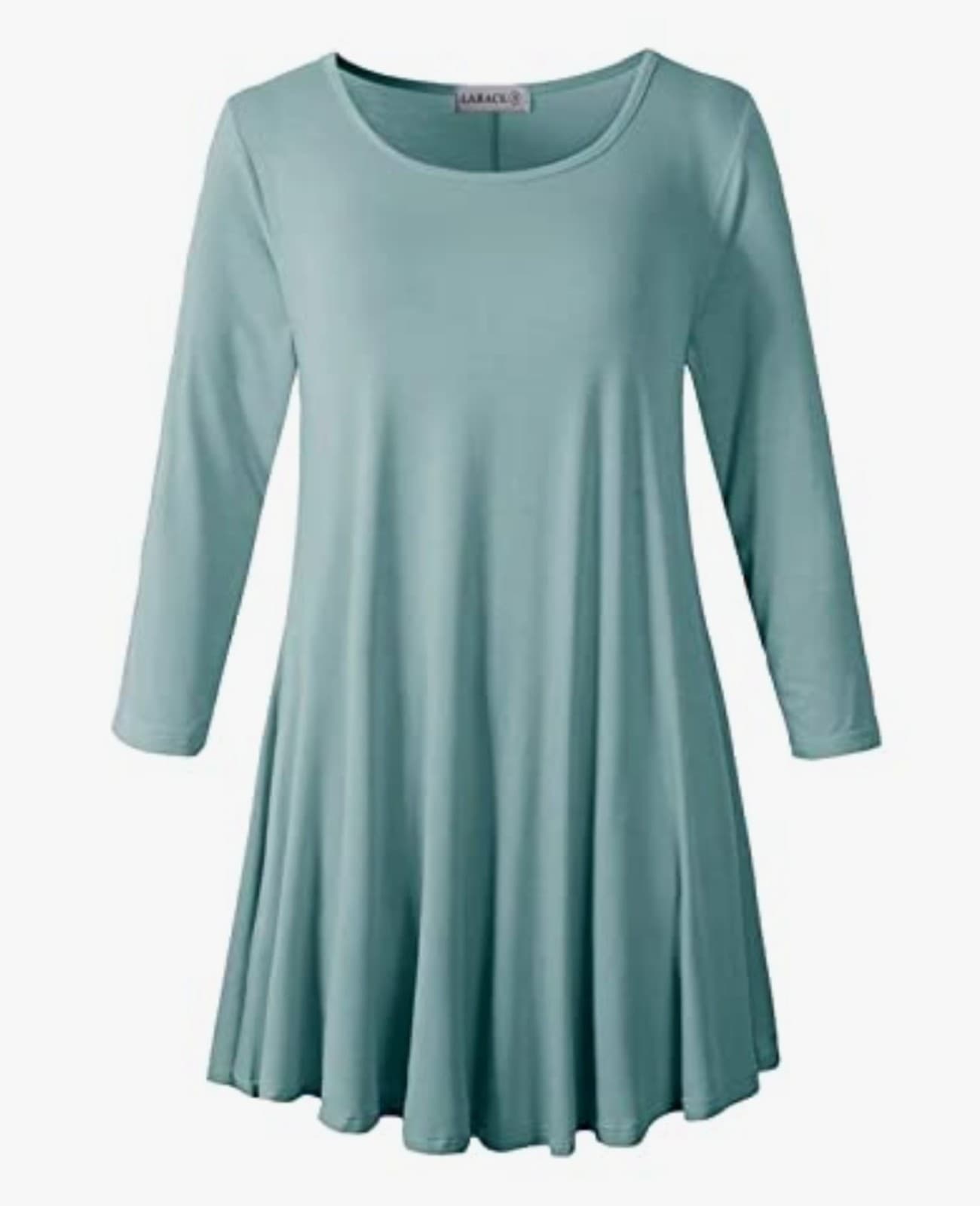 LARACE Plus Size Grayish Green Top Long Sleeve Shirt.Swing Flowy Loose Fit. - Image 1