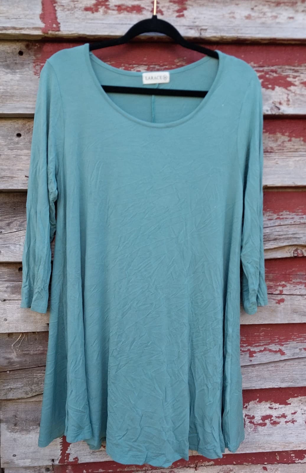 LARACE Plus Size Grayish Green Top Long Sleeve Shirt.Swing Flowy Loose Fit. - Thumbnail 5