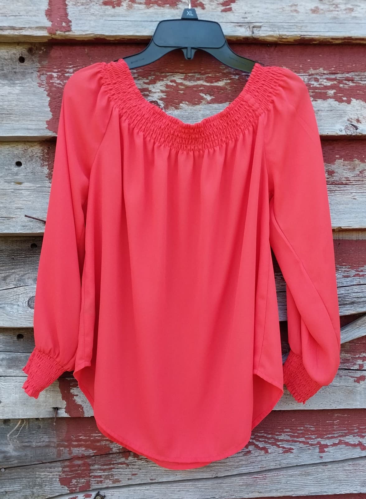 Express Smock Off the Shoulder Orange Blouse Long Sleeve Chiffon SMALL - Thumbnail 3